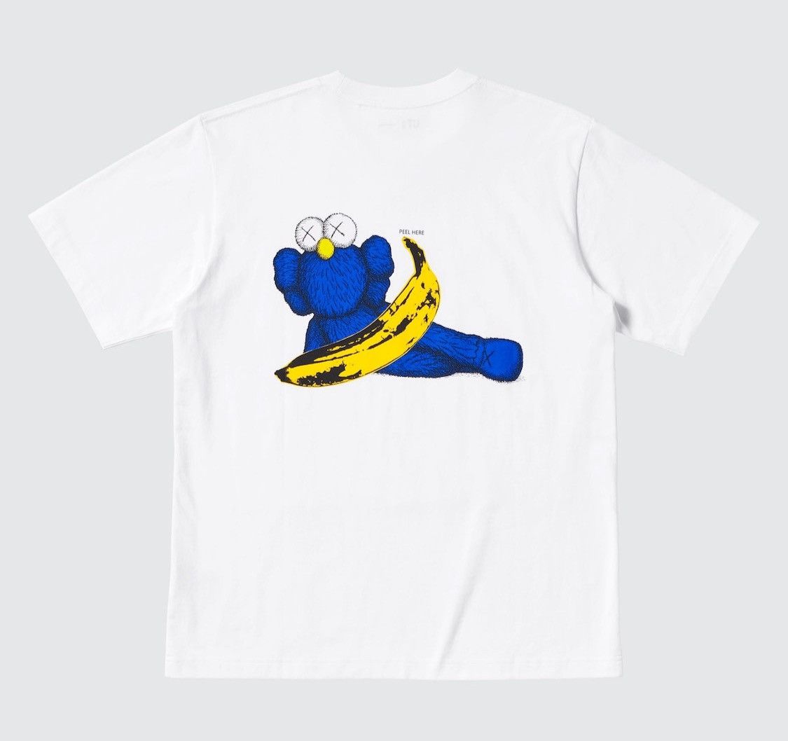 Andy Warhol × Kaws × Uniqlo Kaws Uniqlo Andy Warhol White Blue Banana Tshirt Size L Size US L / EU 52-54 / 3 - 1 Thumbnail