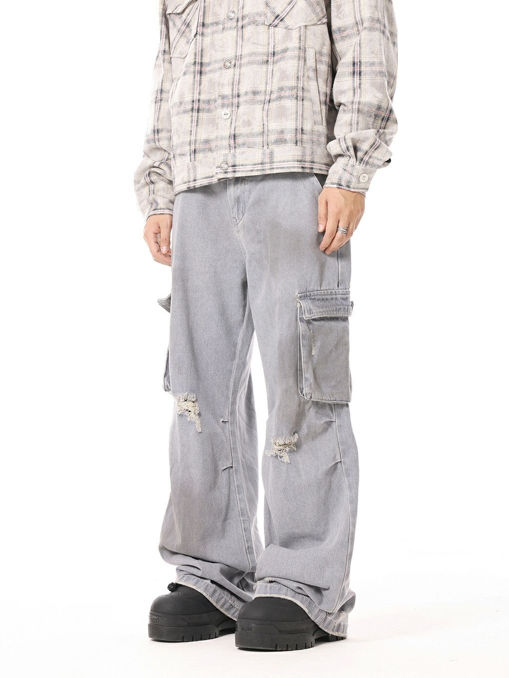 washed faded paint baggy cargo pants