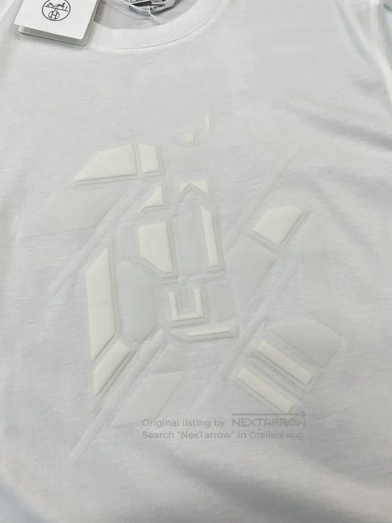 Hermes Hermes White leather-trimmed short sleeve T-shirt top Size US L / EU 52-54 / 3 - 2 Thumbnail