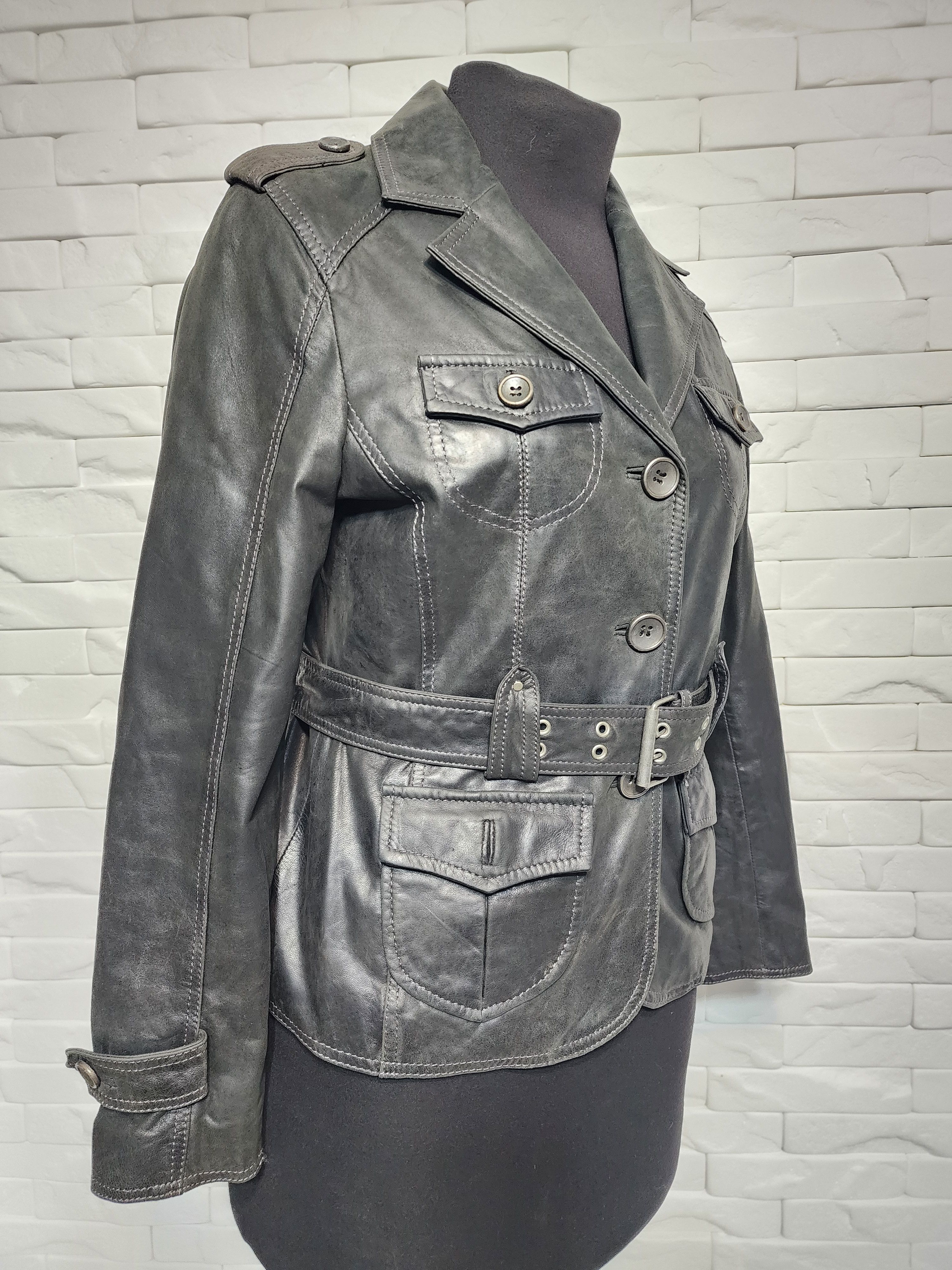Gypsy Brown Leather Jacket: Women's Button-Up with Pockets Size M / US 6-8 / IT 42-44 - 3 Thumbnail
