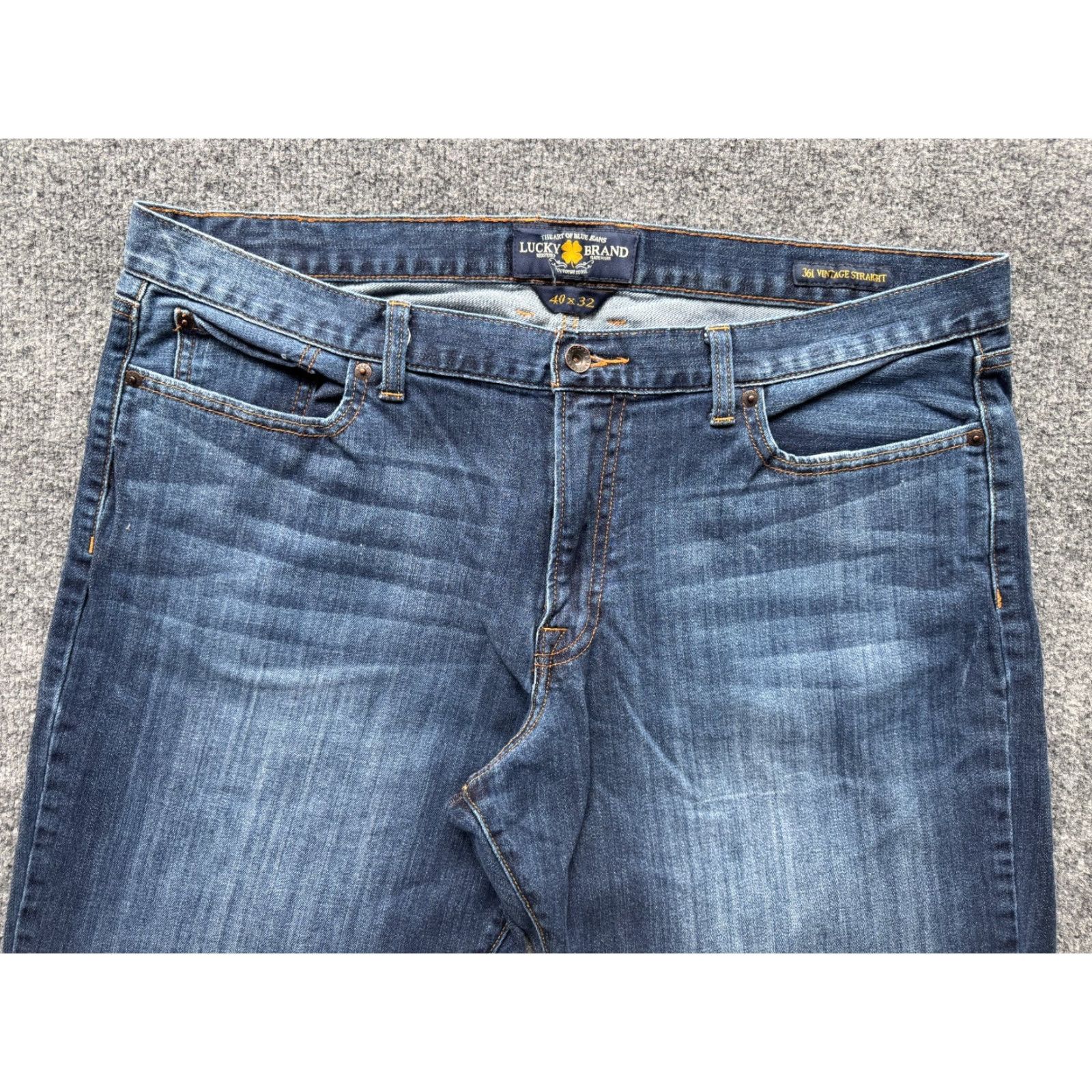 Lucky Brand Lucky Brand 361 Vintage Straight Jeans Men 40x32 Blue Denim Stretch Easy Care Whiskers 40 in Inseam Jeans Mens Vintage 361 Straight Blue Denim 40×32 Size US 40 / EU 56 - 3 Thumbnail