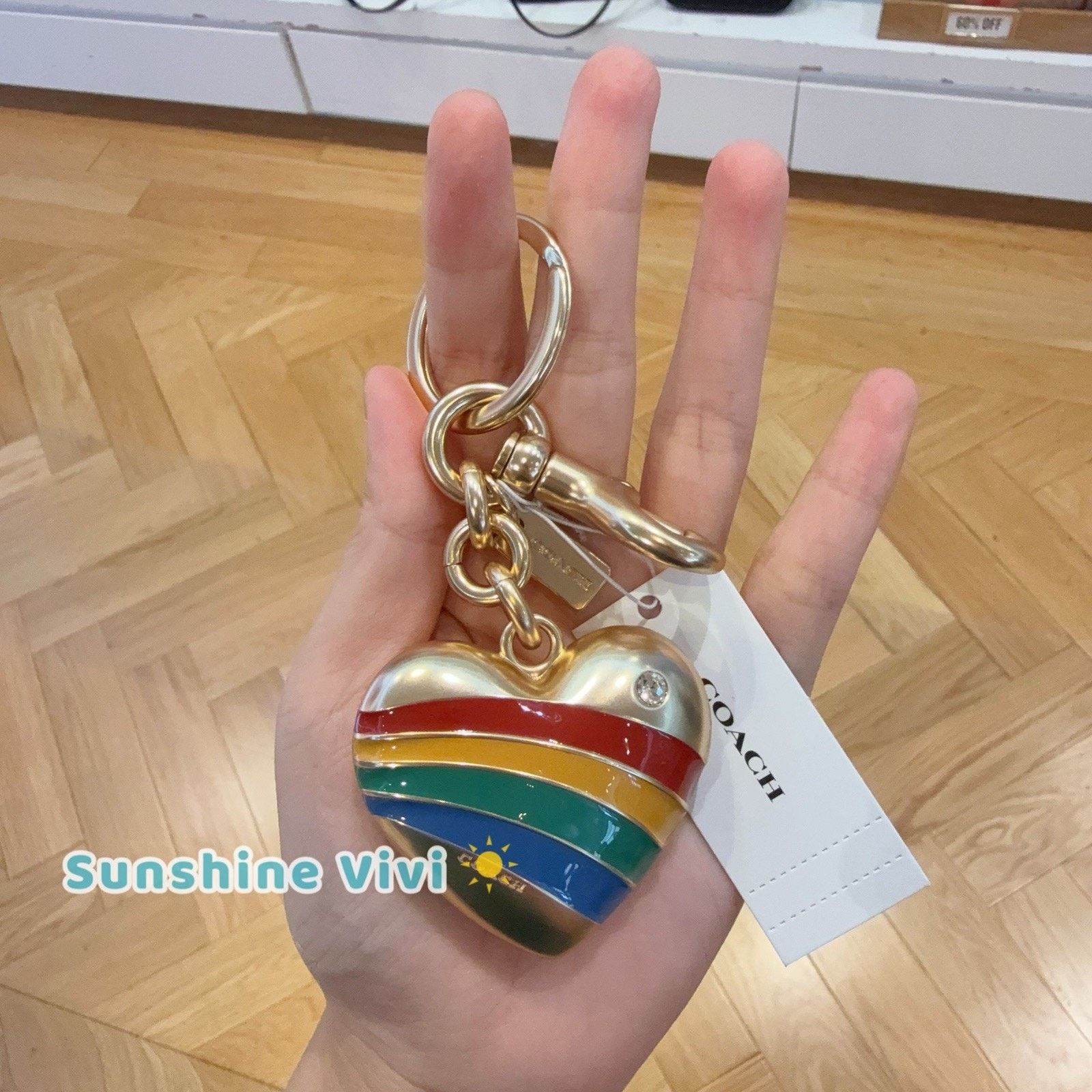 Coach NWT Coach Rainbow Heart Brass Bag Charm Keychain CAX71 Size ONE SIZE - 4 Thumbnail