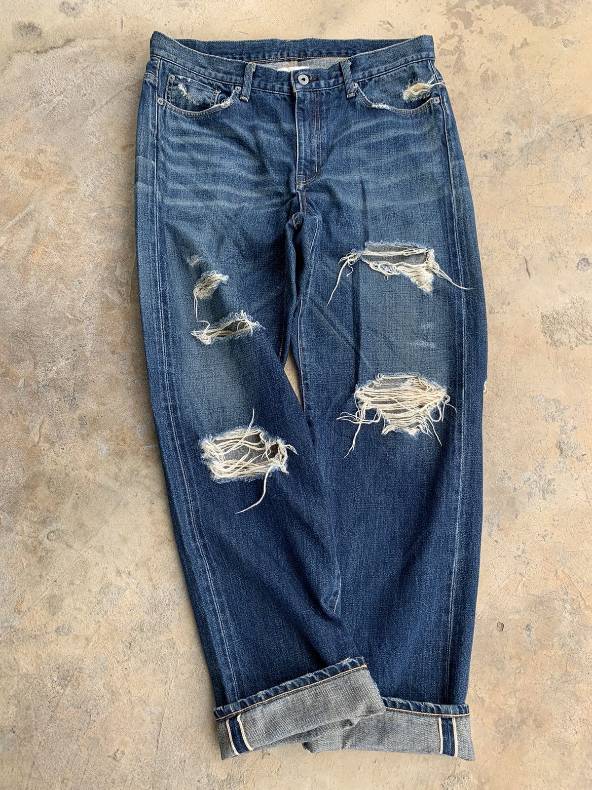 If Six Was Nine × Jean × WHIZ LIMITED Whiz Limited Japan Ripped Selvedge Distressed Denim Size US 35 - 7 Thumbnail