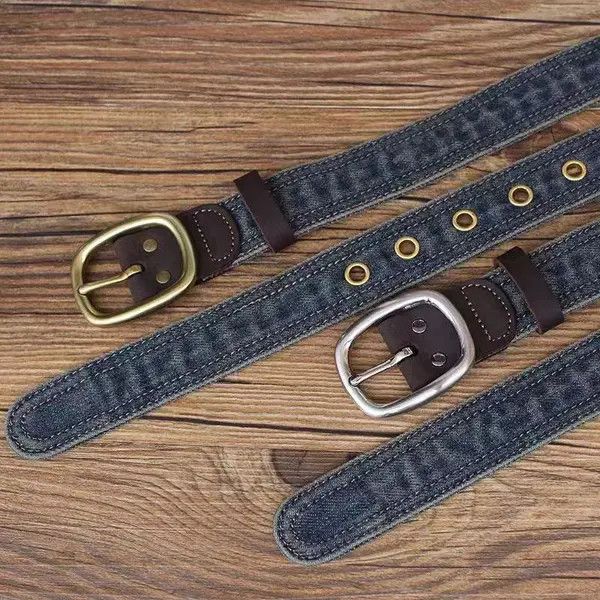 Japanese Brand Kubota x naga 47 Inch Pin Buckle Gold Design Denim Belt Size ONE SIZE - 4 Thumbnail
