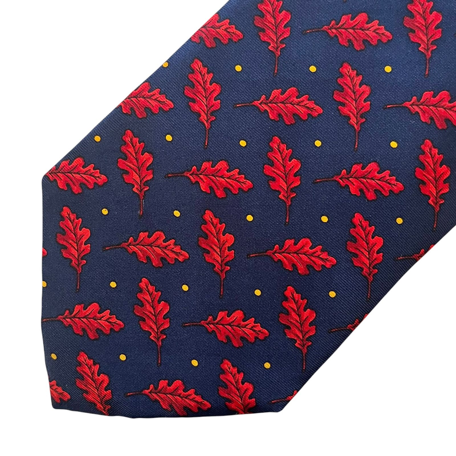 Yves Saint Laurent Yves Saint Laurent YSL Navy Blue Red Leaf Print Silk Tie Size ONE SIZE - 8 Thumbnail