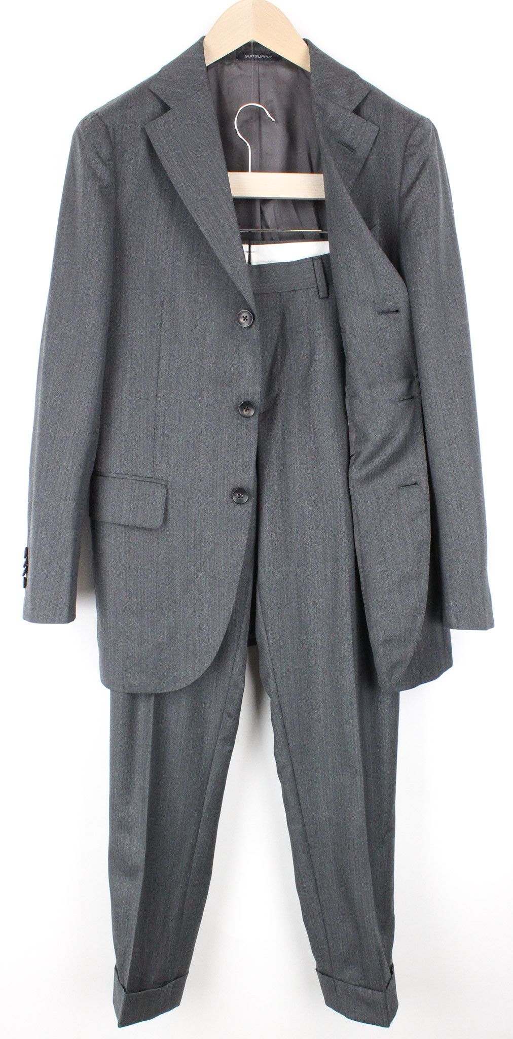 LA SPALLA UK36R Herringbone Grey Wool S130s Suit 73382