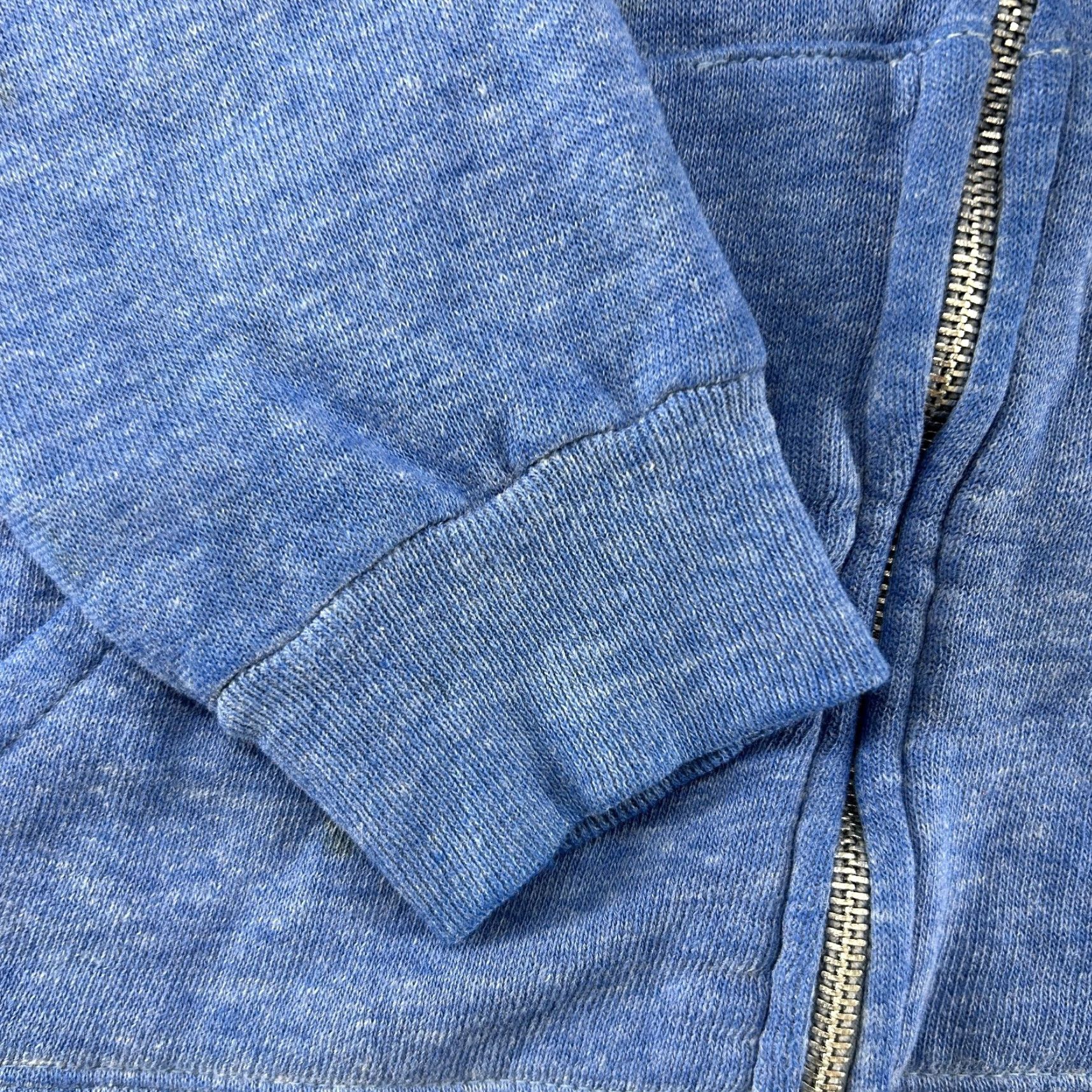Vintage VINTAGE 70s Full Zip Hoodie Mens L Blue Cotton Polyester Fleece Sweatshirt 90s Logo Sun Faded Good pre-owned condition Size US L / EU 52-54 / 3 - 5 Thumbnail