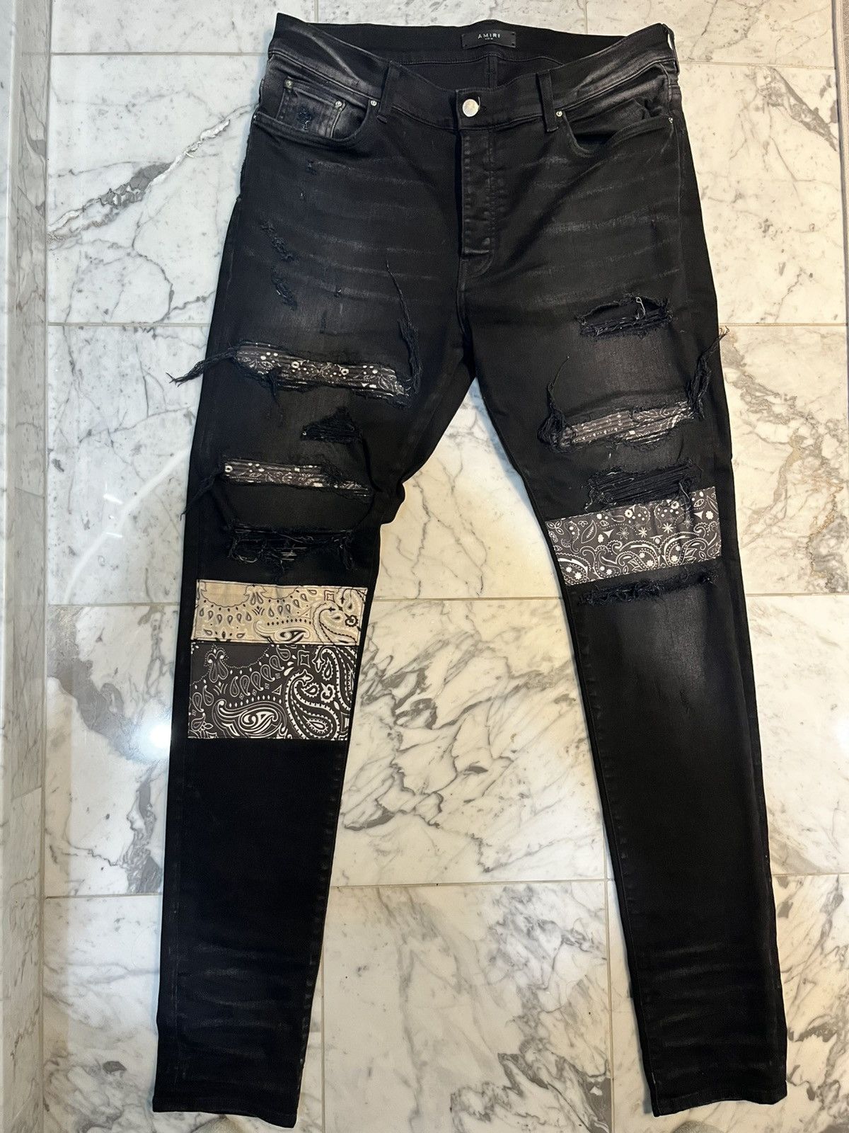 Amiri Amiri MX1 Green Paisley Black Denim Jeans Size 29 | Grailed