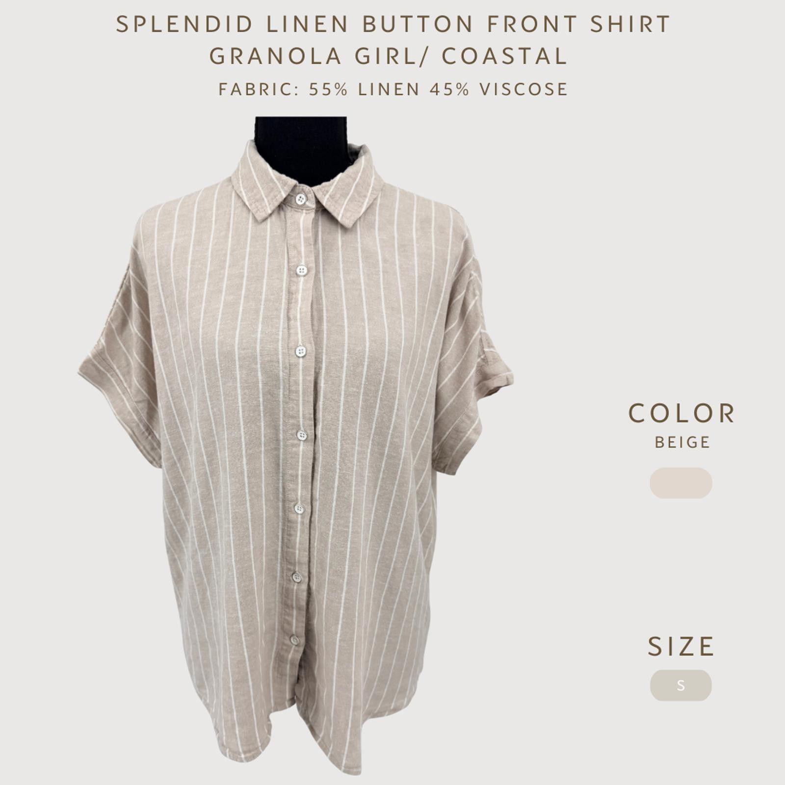 Splendid Splendid Linen Button Front Shirt Beige Stripe S Size S / US 4 / IT 40 - 2 Thumbnail