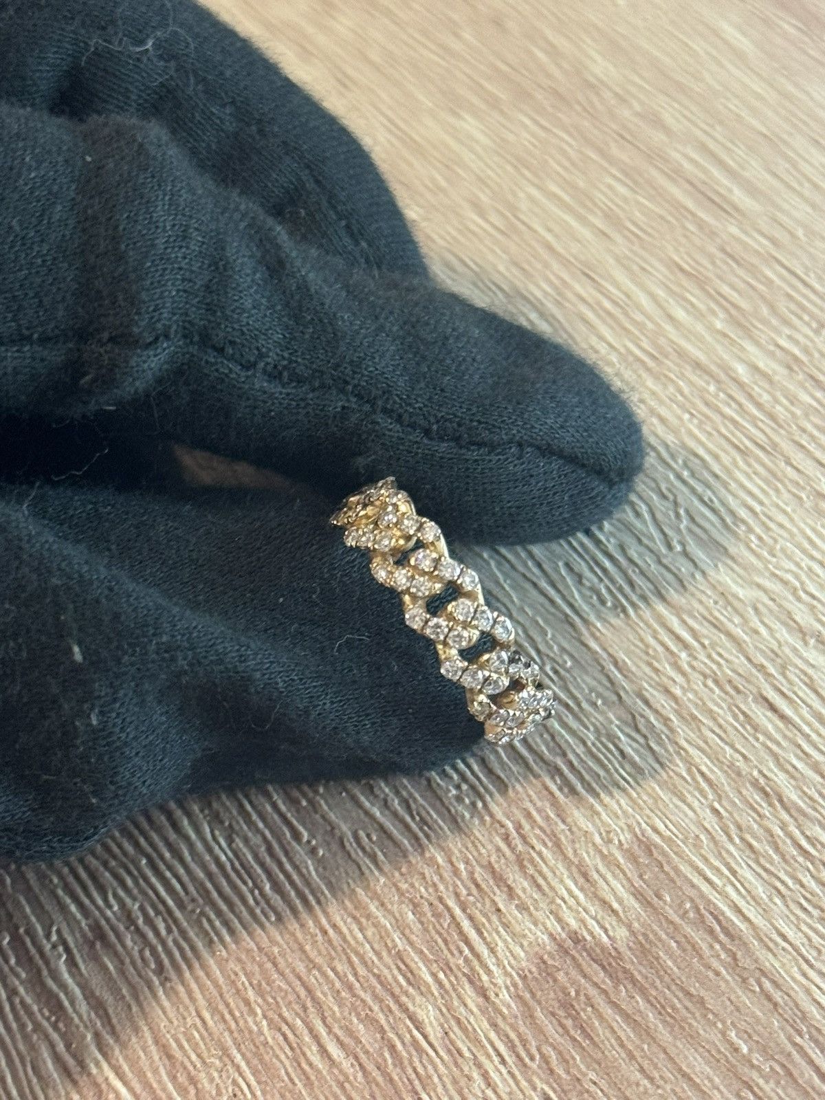 Jewelry 14K Solid Gold Iced Cuban Link Ring w/ Natural Diamonds Size ONE SIZE - 13 Thumbnail