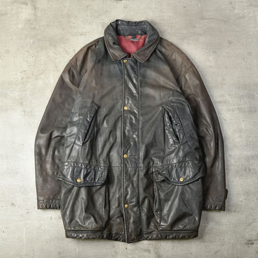 image of Aquascutum Vintage Leather Parka Jacket Black, Men's (Size 2XL)