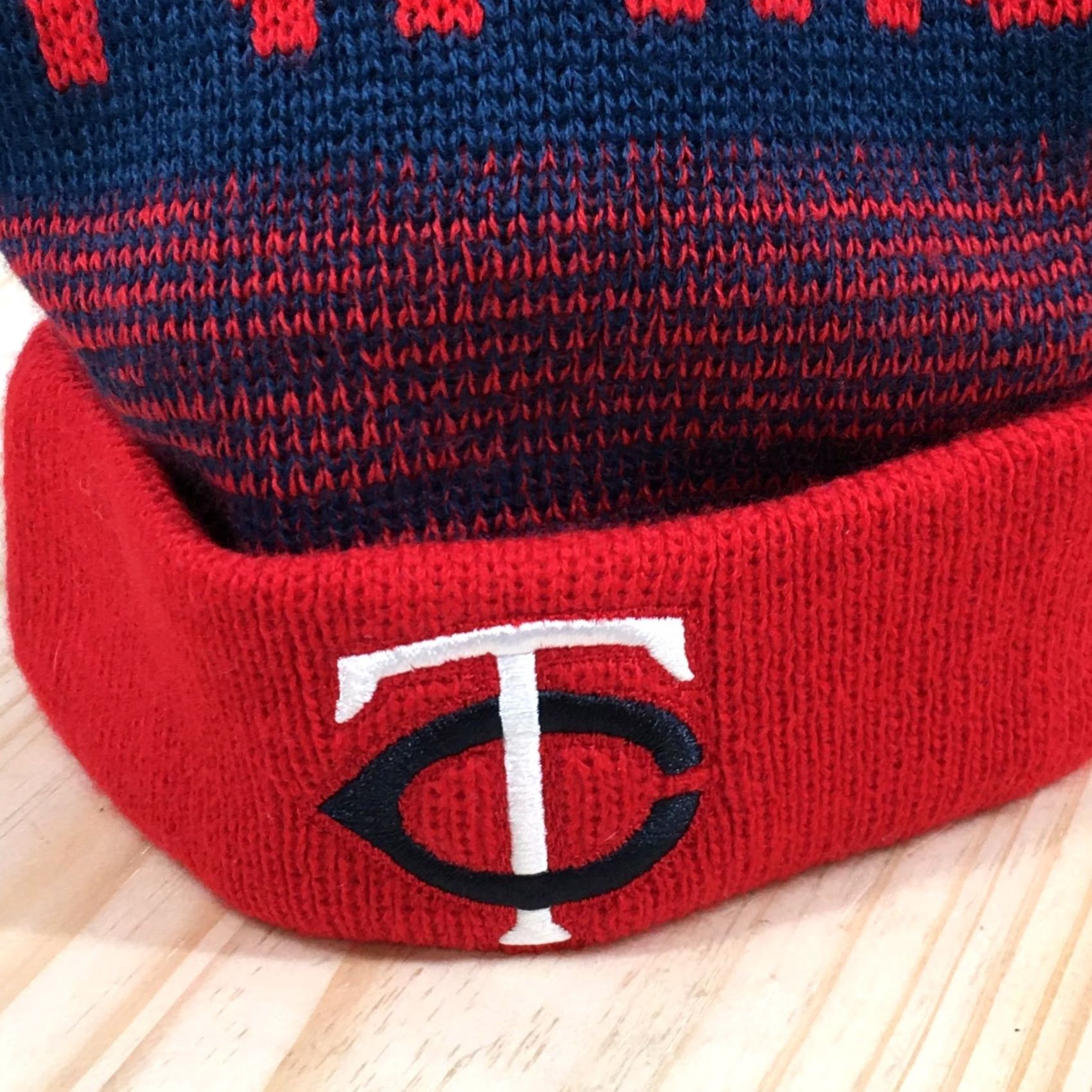 Twins Minnesota Twins Beanie Winter Hat Mens One Size Red Blue Knit Cuffed Pom Pom Sports Knit Hat Beanie Mens Size ONE SIZE - 3 Thumbnail