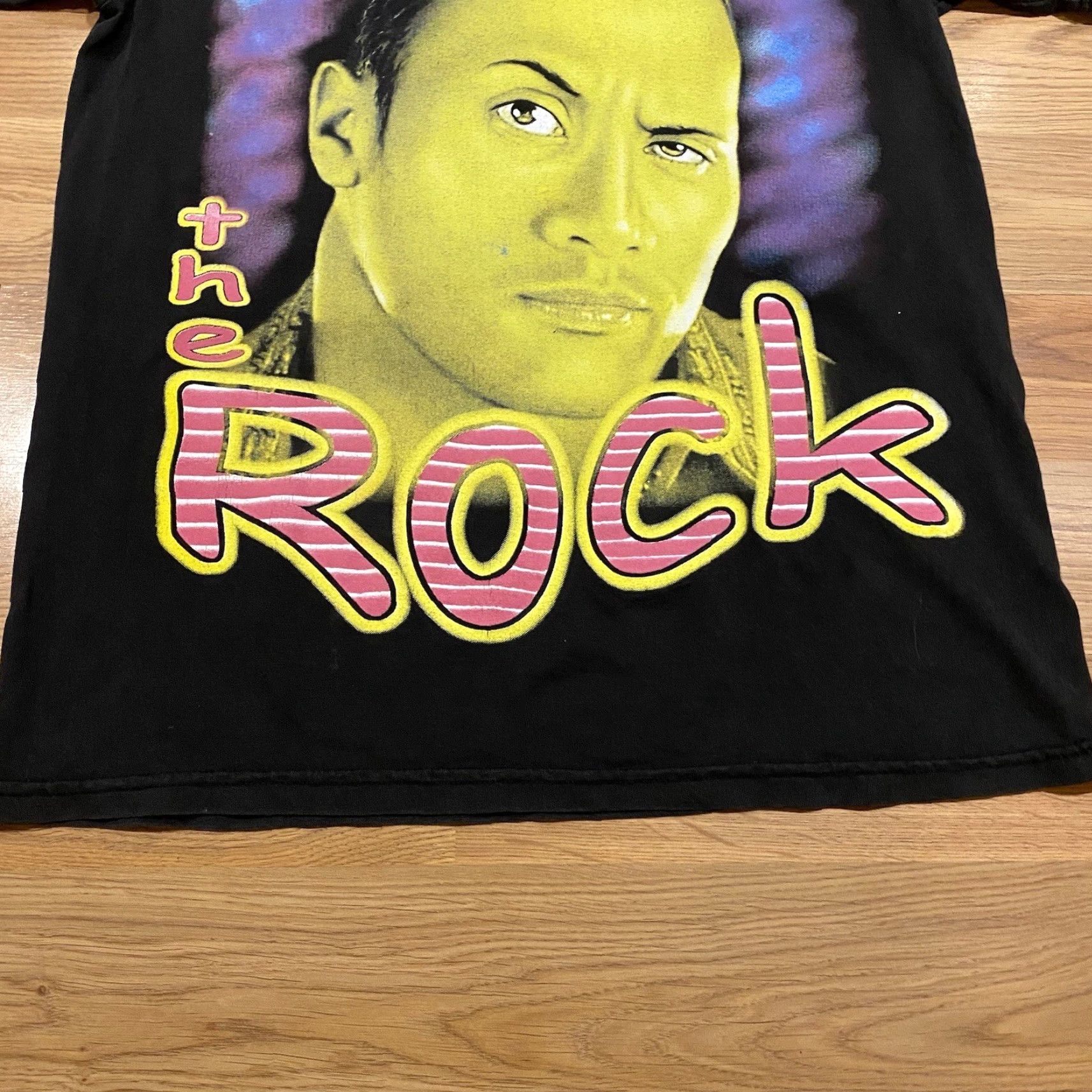 Vintage VINTAGE Dwayne The Rock Johnson WWF Wrestling AOP WWE Tee Big Land Sz Medium Shirt Mens 90s Double-Sided Black Short Sleeve Crew Neck Size US M / EU 48-50 / 2 - 5 Thumbnail