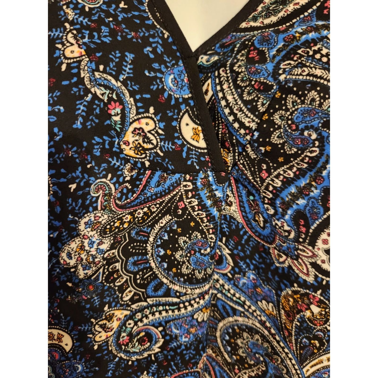 Vintage DR2 Blue Paisley Floral 3/4 Sleeve V-Neck Blouse XL Women Bohemian Shirt Size XL / US 12-14 / IT 48-50 - 2 Thumbnail