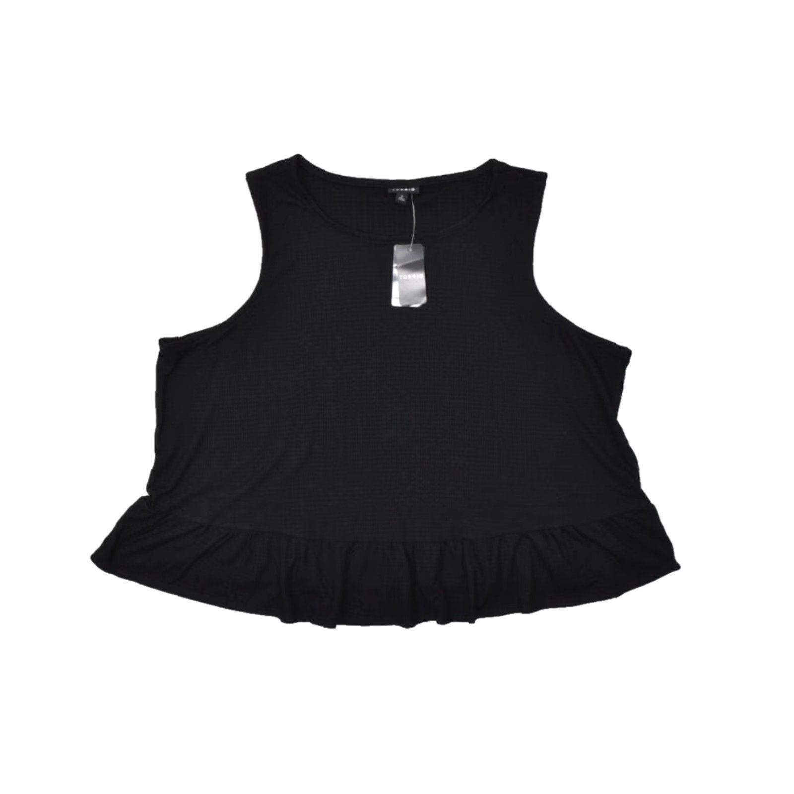 Torrid Torrid Blouse Crop Top Sleeveless High Neck Ruffle 2X Black Texture Knit Plus Size Womens Size XXL / US 16-18 / IT 52-54 - 2 Thumbnail
