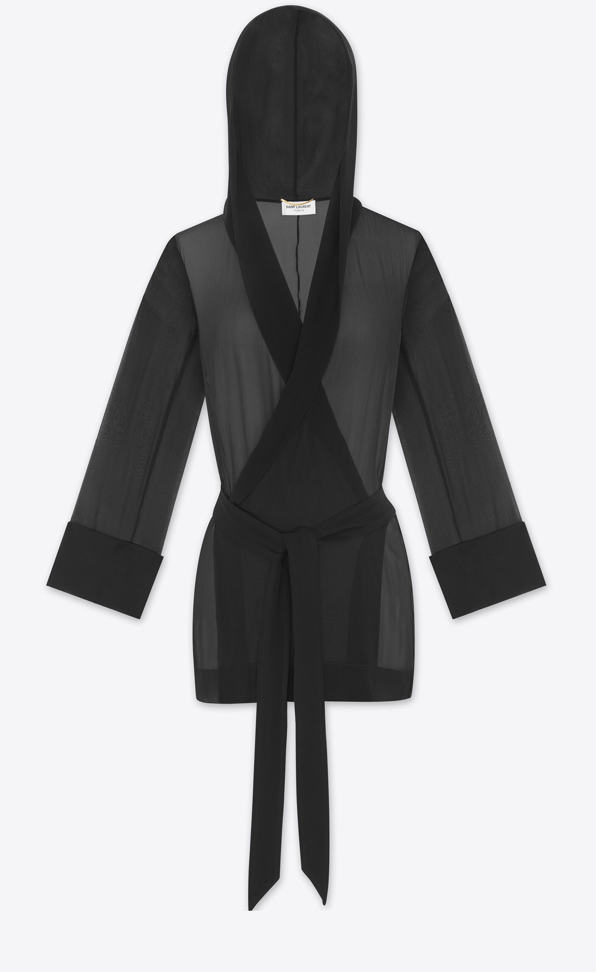 Saint Laurent Paris o1bcso1str1224 Hooded Jacket In Crepe Muslin in Black Size S / US 4 / IT 40 - 2 Thumbnail