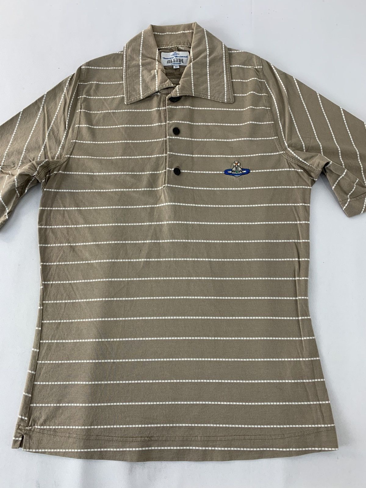 Vivienne Westwood 90s Vivienne Westwood Man Striped Small Orb Logo Polo Tee Size US S / EU 44-46 / 1 - 3 Thumbnail