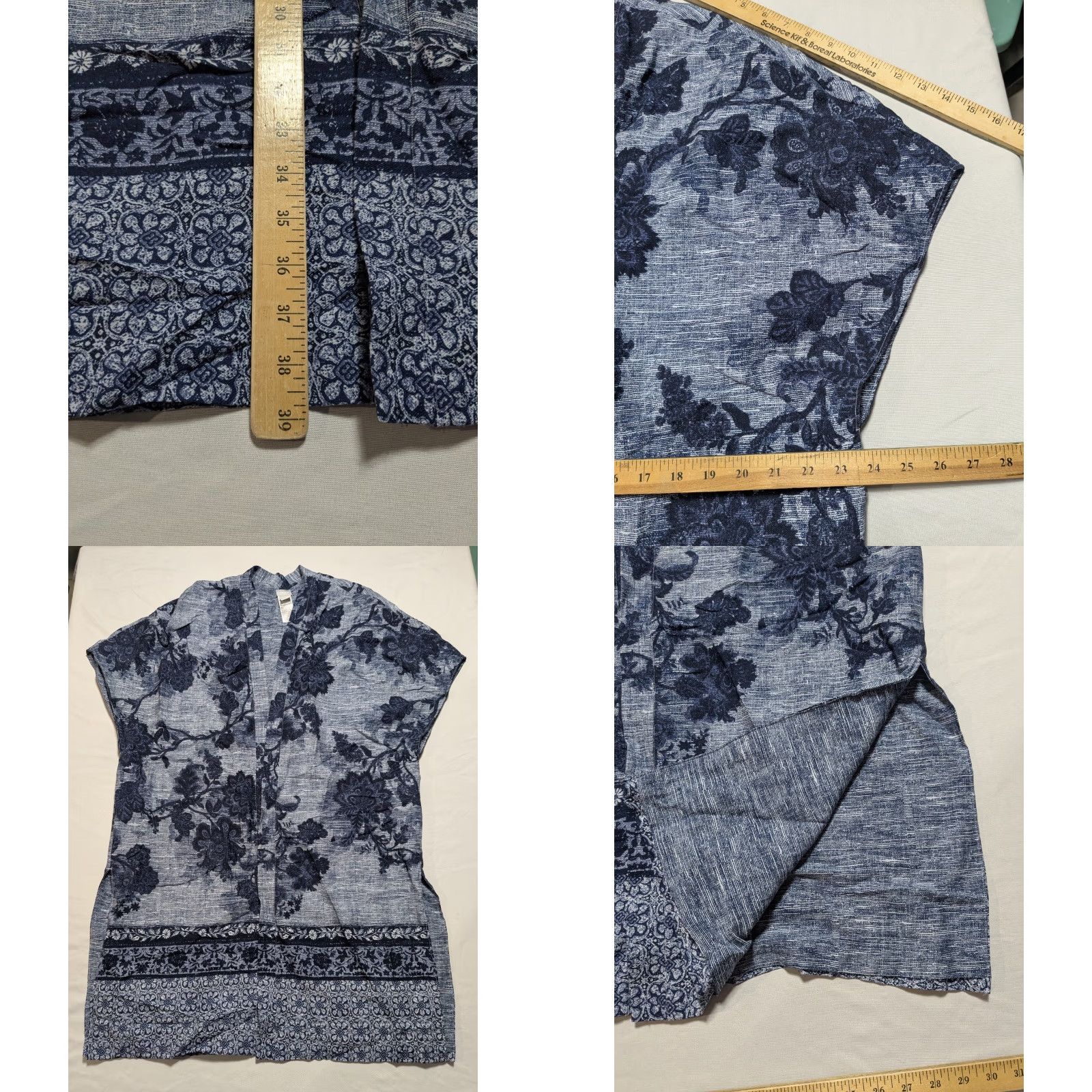 Vintage Chico's Open-front Kimono Robe - Women S/M Blue Floral Boho Duster Cardigan EUC Size M / US 6-8 / IT 42-44 - 8 Thumbnail