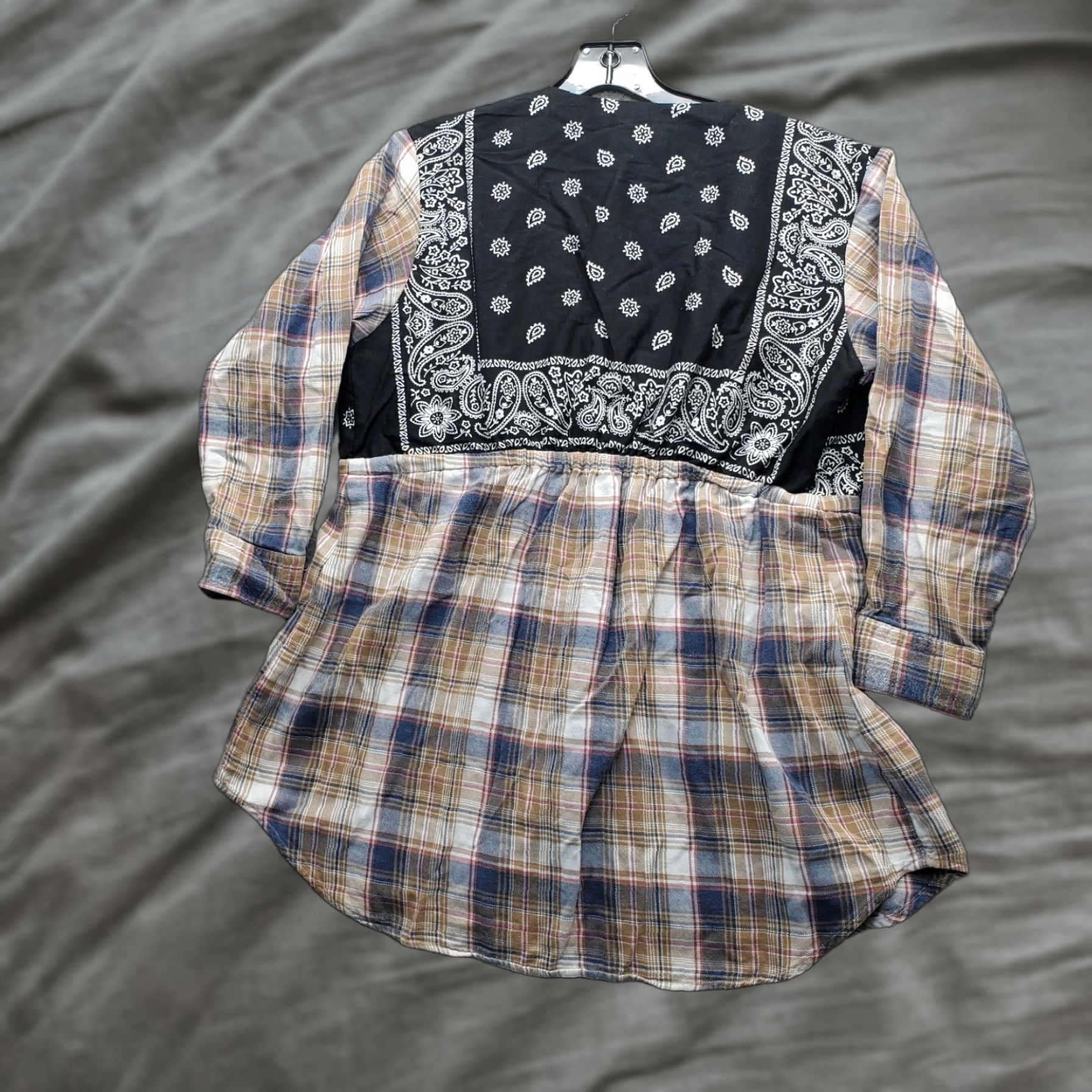 Vintage Tricia Fix Blouse Womens Size S Multi Plaid Paisley Upcycled Mixed Media Drawstring Shirt Size S / US 4 / IT 40 - 1 Thumbnail