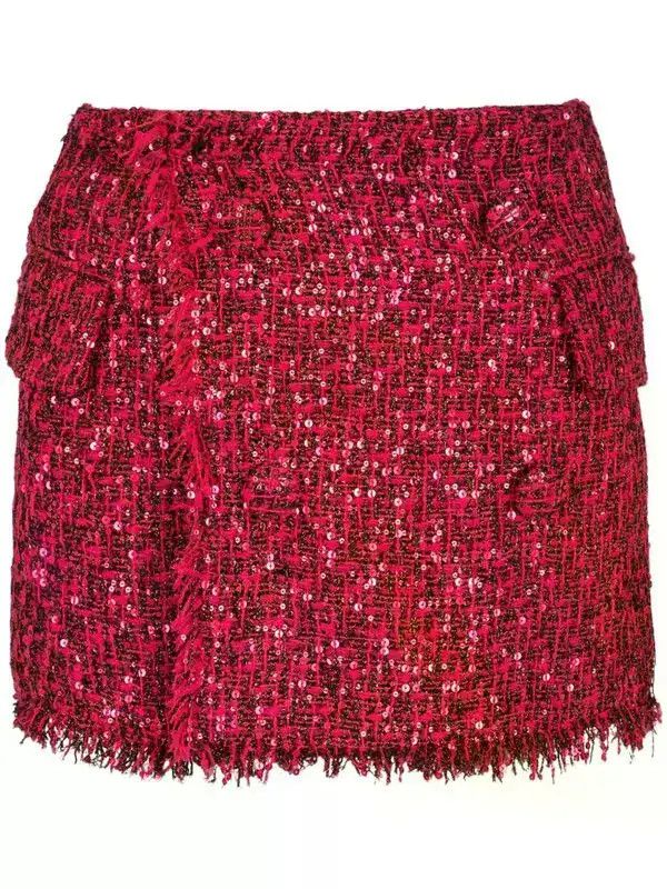 Balmain o1s1wg110526 Tweed Mini Shorts in Red Size 30" / US 8 / IT 44 - 1 Thumbnail