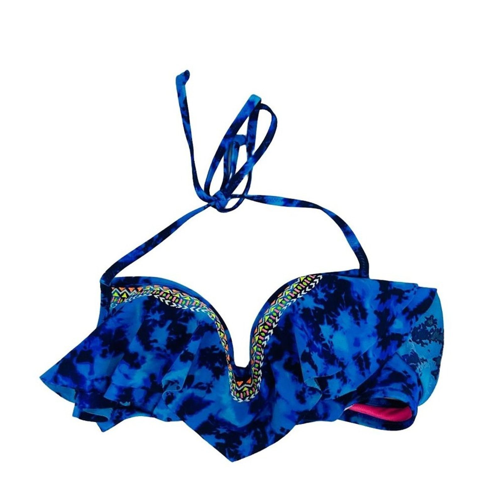 Victorias Secret Victoria's Secret Pink Tie Dye Bikini Top Flouncy Neon in Blue, Women's
