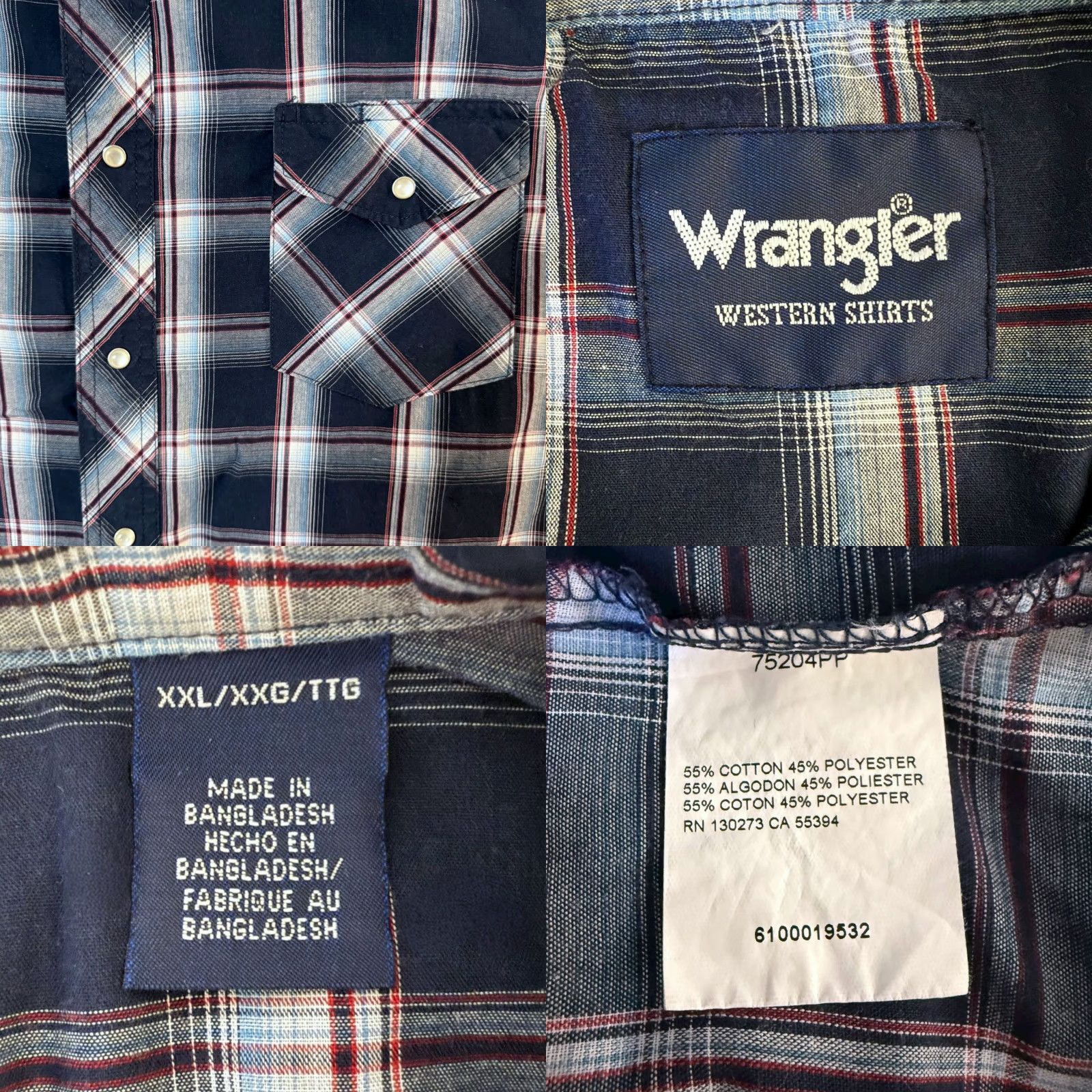 Wrangler VINTAGE Wrangler Plaid Pearl-Snap Western Shirt Blue Men's XXL Button-Up Long-Sleeve Size US XXL / EU 58 / 5 - 8 Thumbnail