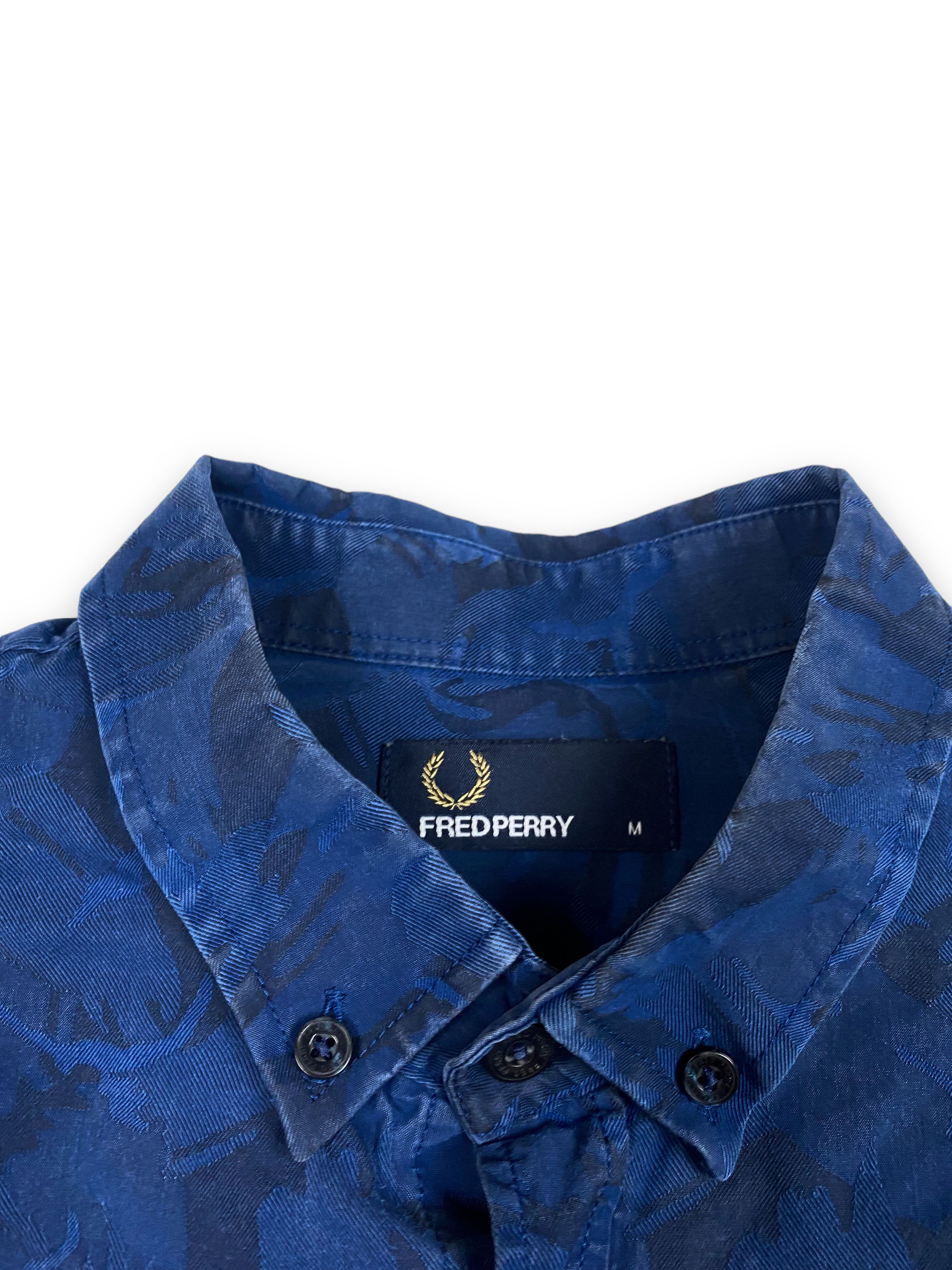 Fred Perry Vintage FRED PERRY Blue Camo Button Up Shirt M608 Size US M / EU 48-50 / 2 - 8 Thumbnail