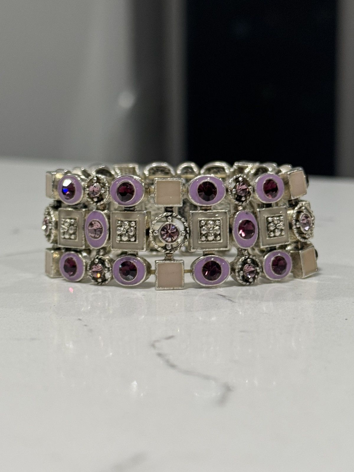 Jewelry Vintage Silver Plated Jewelry with purple enamel and stones Size ONE SIZE - 1 Thumbnail