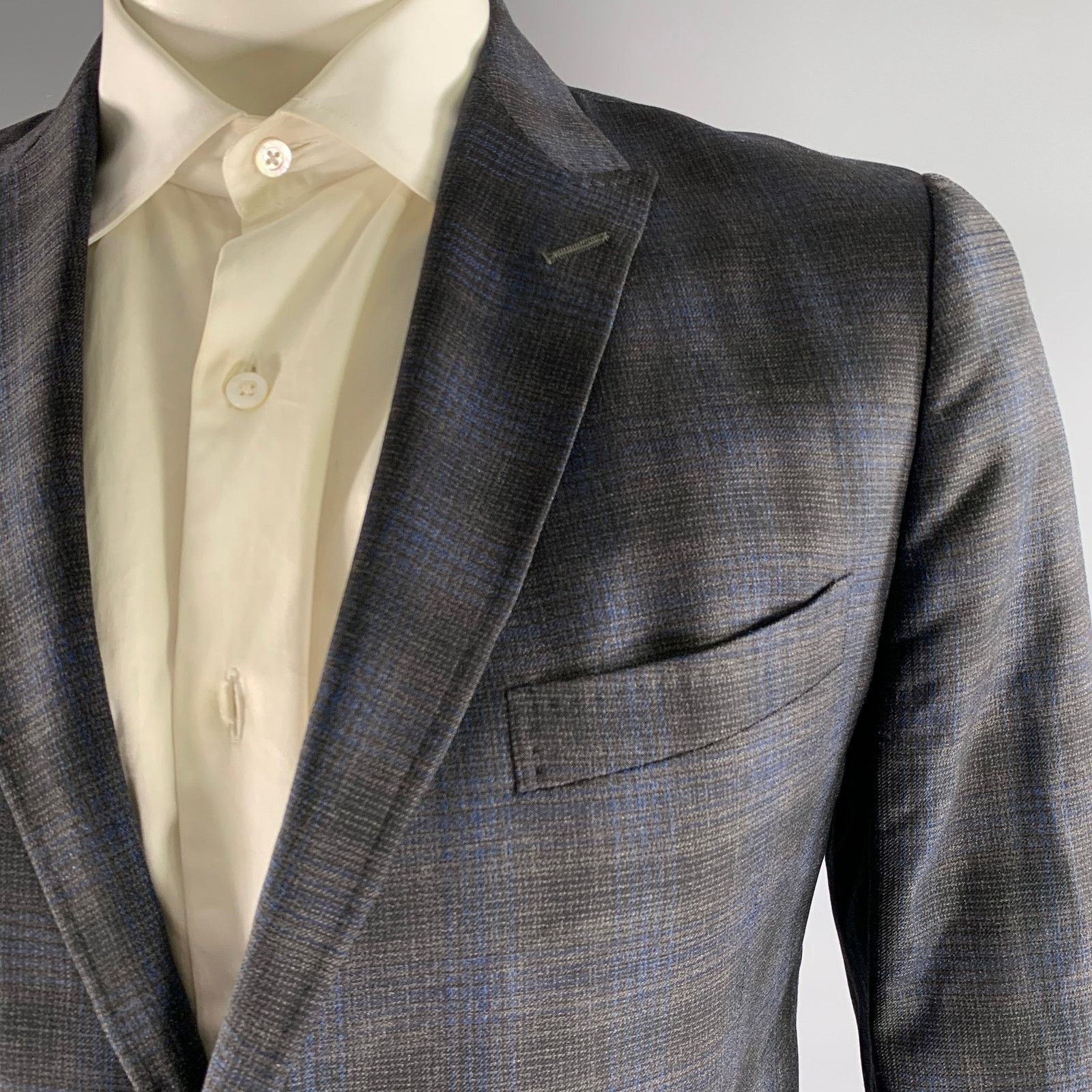 Gucci GUCCI 42 Grey Blue Ombre Plaid Wool Blend Sport Coat Size 42R - 2 Thumbnail