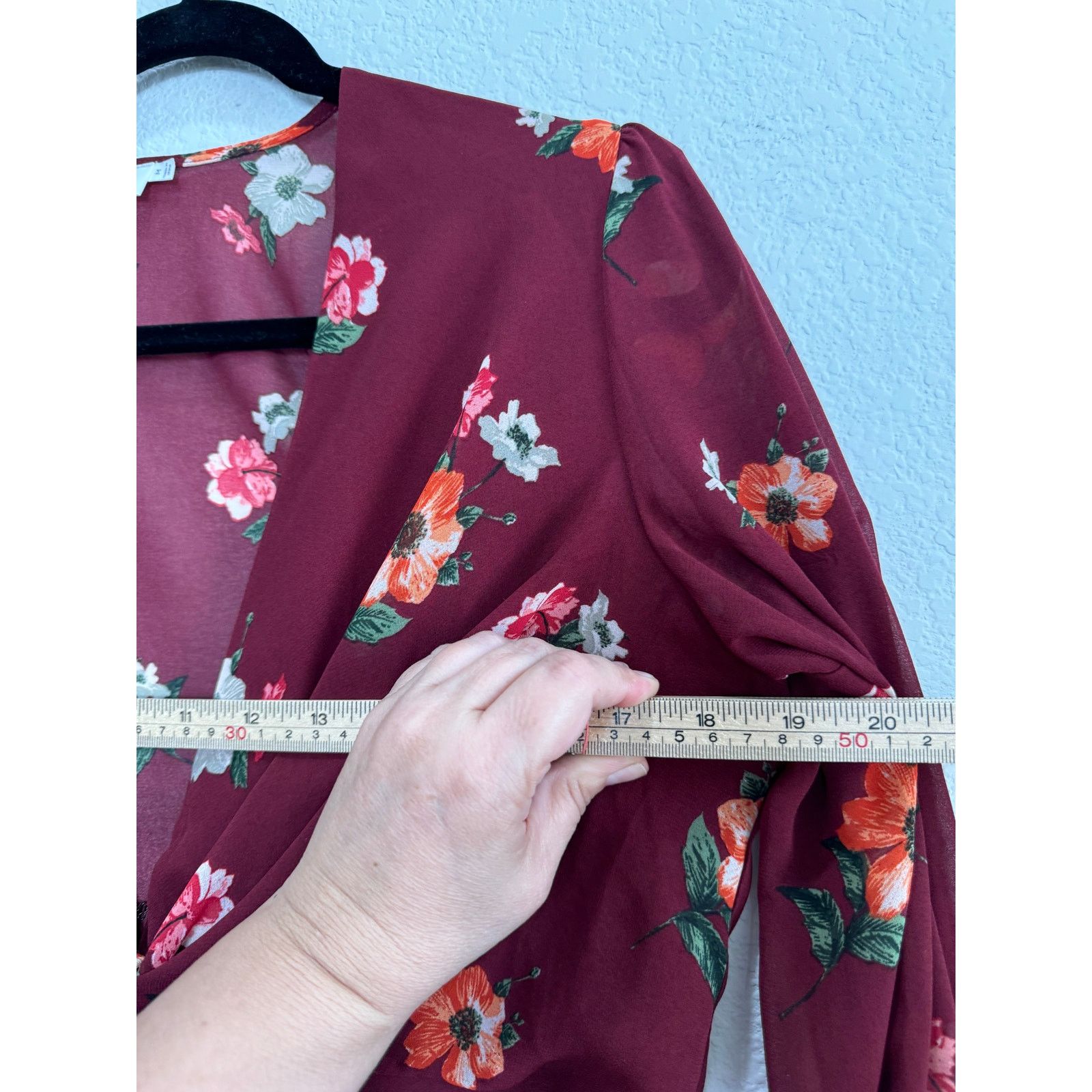 Other Women's Sheer Long Sleeve Blouse Top Maroon Medium Size M / US 6-8 / IT 42-44 - 2 Thumbnail