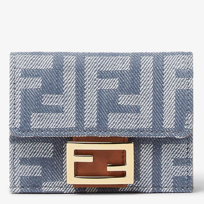 ヘアアクセサリー FENDI Micro Trifold Baguette wallet in jacquard FF denim eff Fendi Fendi Micro Trifold Baguette Wallet In Jacquard Ff