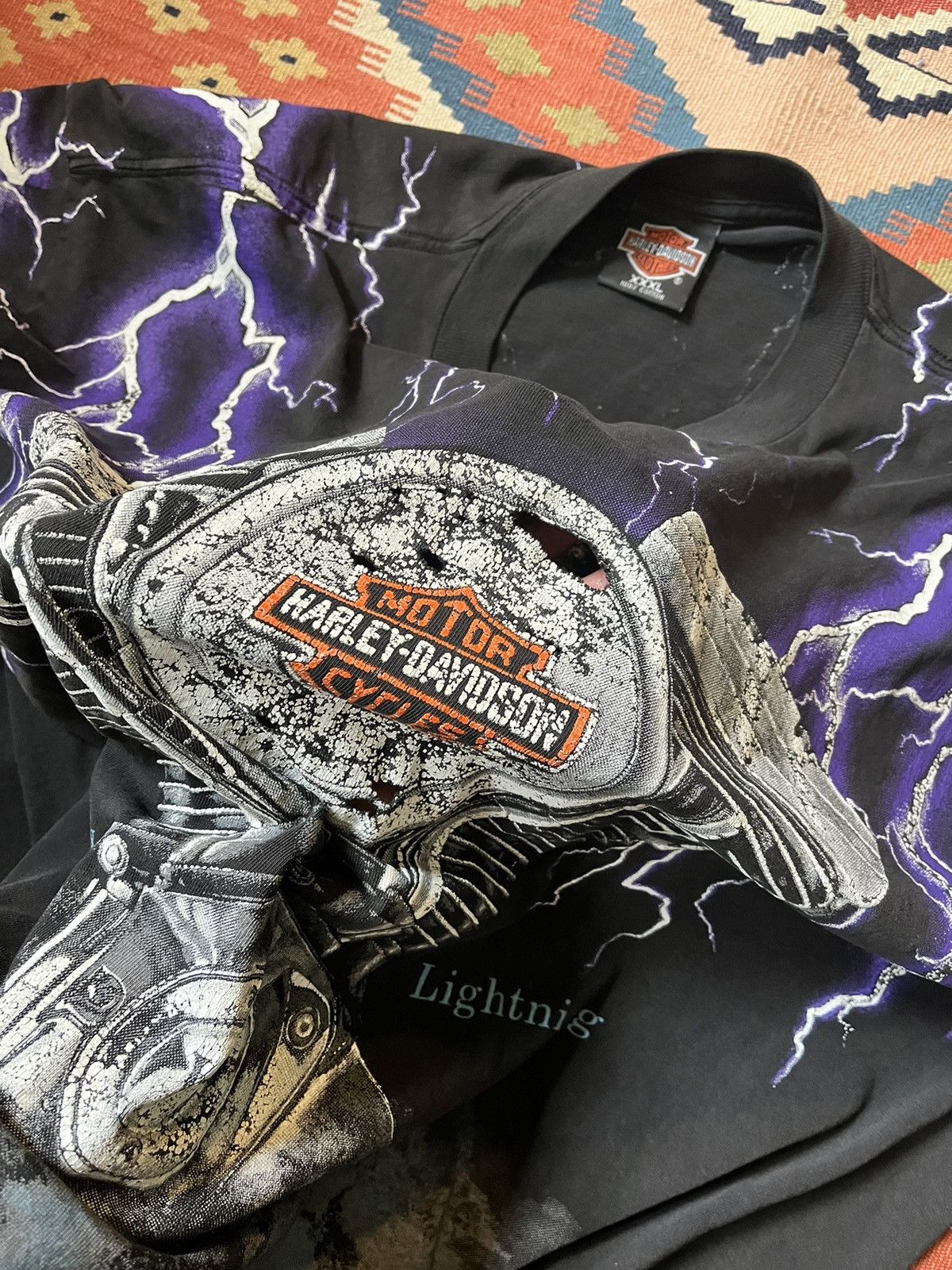 Harley Davidson VTG thrashed Harley Davidson Thunder and Lightning shirt 3XL Size US XXL / EU 58 / 5 - 4 Thumbnail