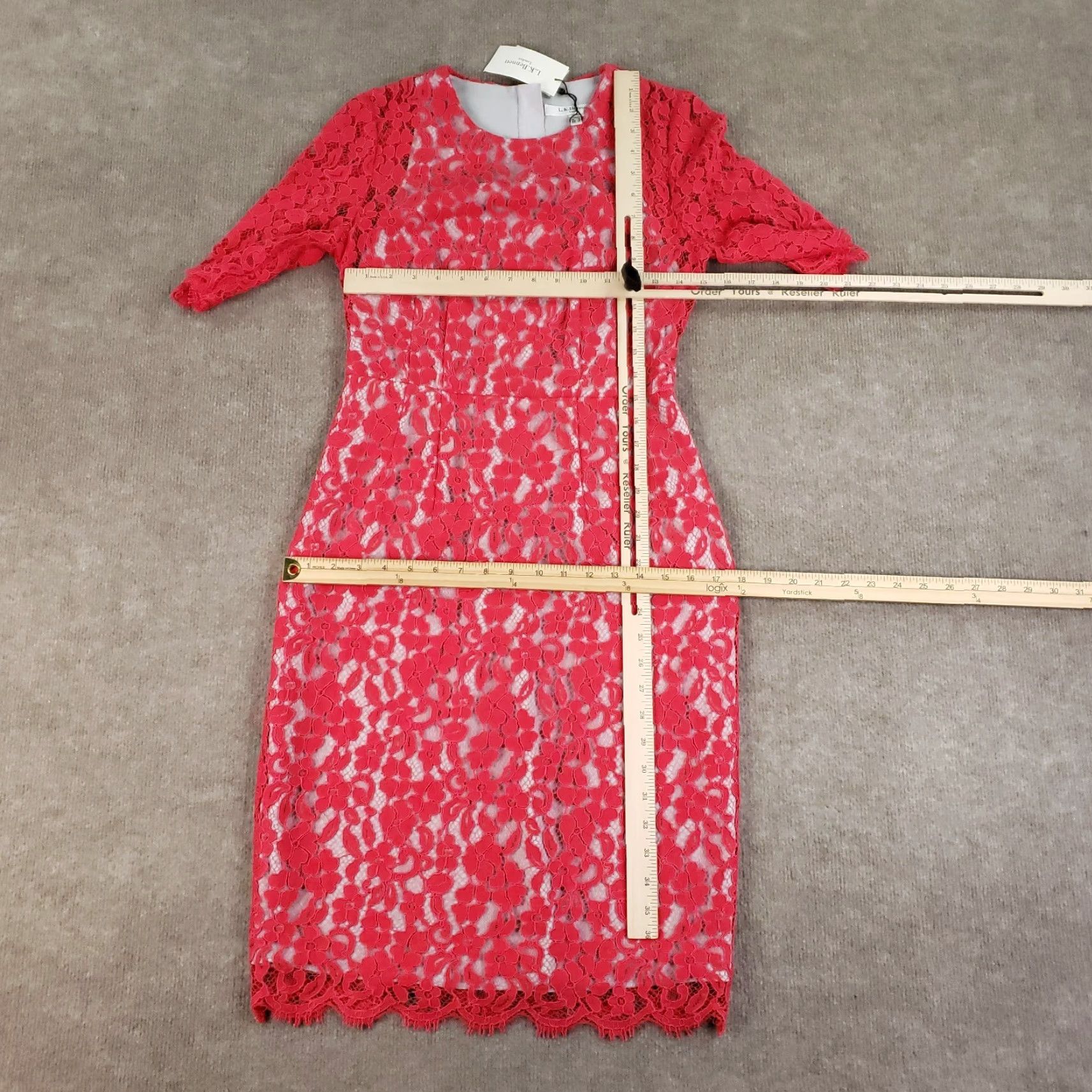 Vintage L.k Bennett Dr Wardour Dress Womens Size 6 Pink Lace Lined Floral Short Sleeve Size 28" / US 6 / IT 42 - 2 Thumbnail