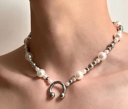 Jewelry 580Silver and White Pearl Beaded Necklace, Chunky Choker Size ONE SIZE - 5 Thumbnail