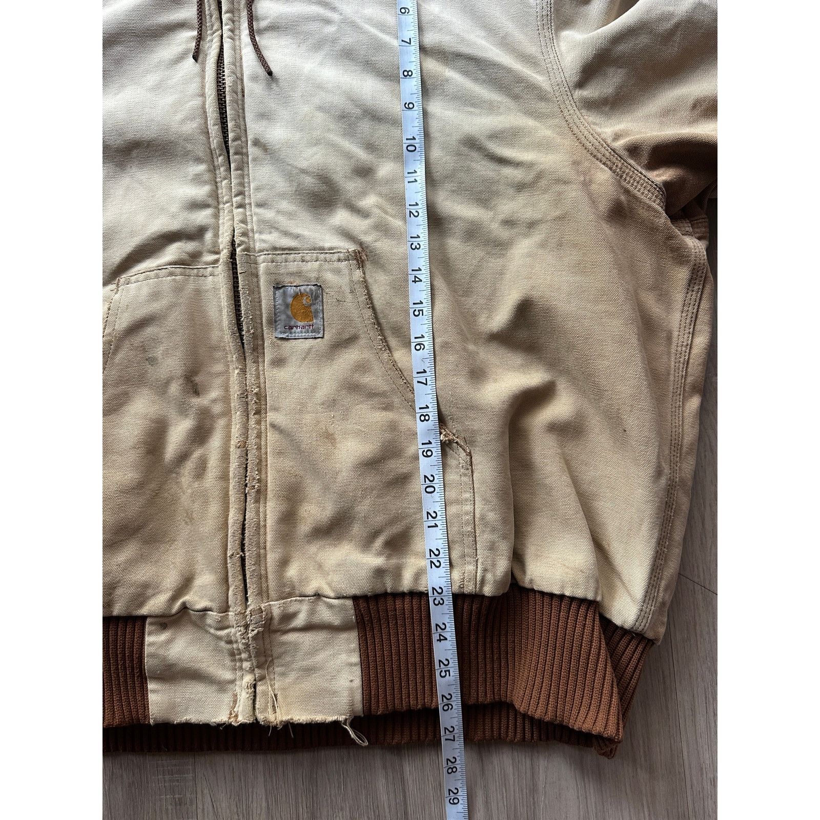Carhartt Vintage Faded Cream Carhartt Hooded Workwear Jacket (J04) Size US L / EU 52-54 / 3 - 1 Thumbnail