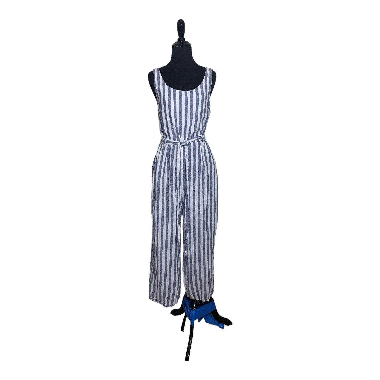 Rachel Zoe RACHEL ZOE Blue Linen Striped cropped Jumpsuit size 4 Size 27" / US 4 / IT 40 - 9 Thumbnail