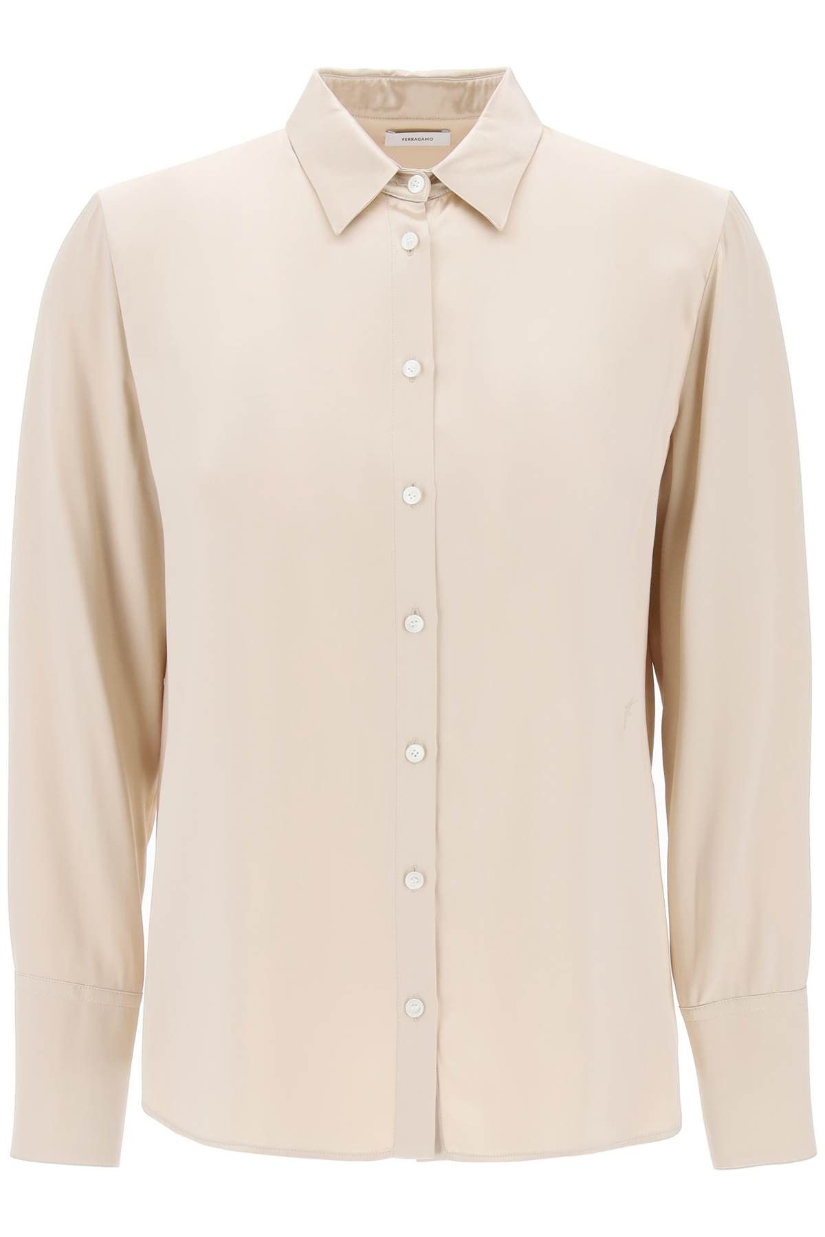 image of Salvatore Ferragamo Ferragamo Men's Satin Shirt in Beige (Size Small)