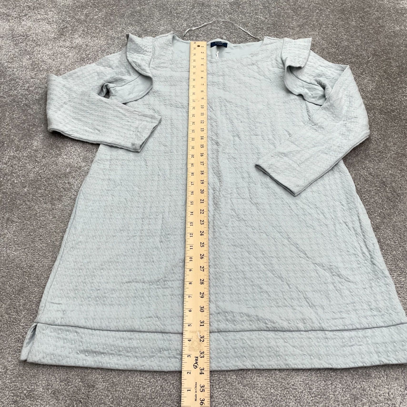 Vintage Kaari Blue Dress Women's Midi Shift XL Gray Knit Ruffle Long Sleeve Workwear Casual Size XL / US 12-14 / IT 48-50 - 7 Thumbnail