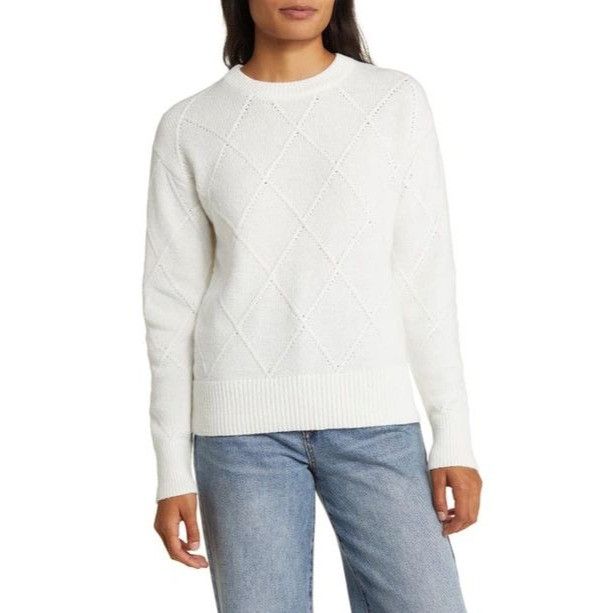 Other Caslon Diamond Cable Knit Sweater In Ivory Cloud, Sz. M Size M / US 6-8 / IT 42-44 - 1 Thumbnail