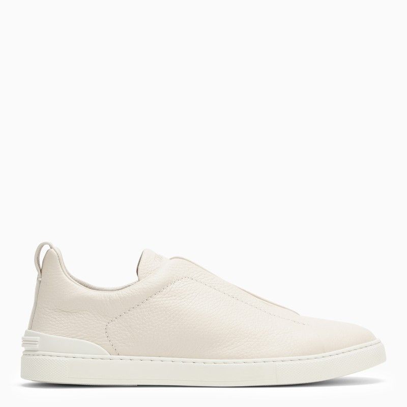 image of Ermenegildo Zegna Zegna Beige Leather Triple Stitch Sneakers in White, Men's (Size 9)