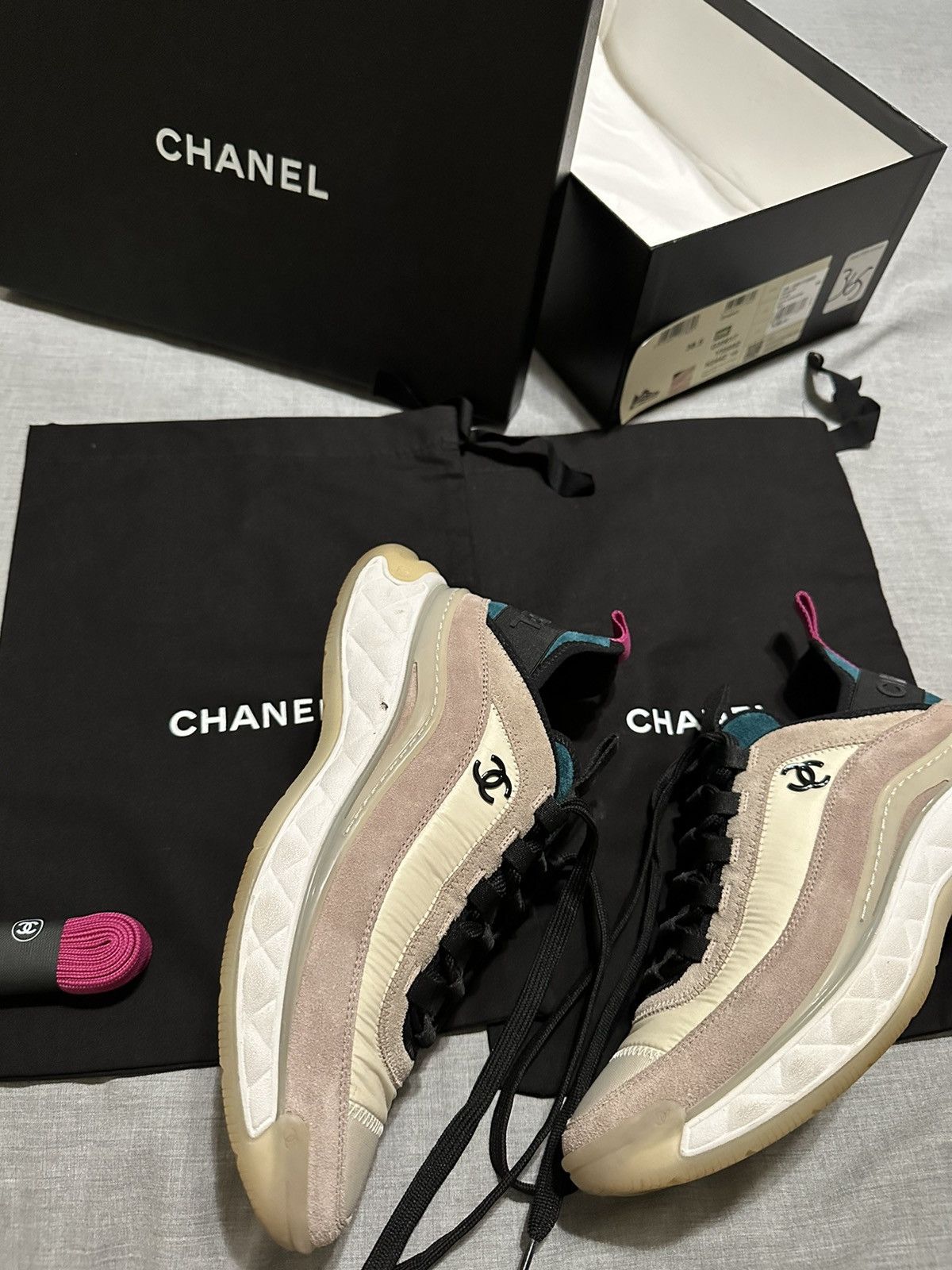 image of Chanel Suede Trainer Shoes in Beige, Women's (Size 7.5)