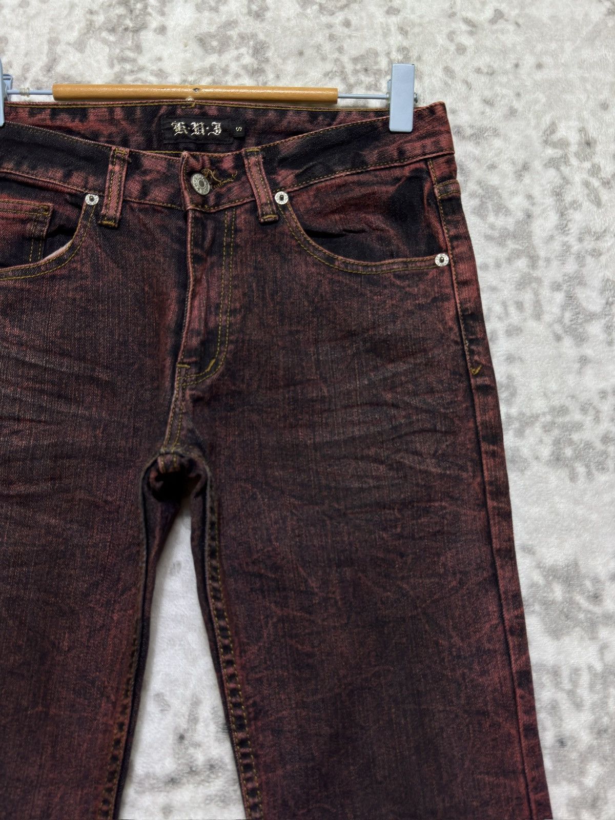 Japanese Brand Archive K.U.I Red Wash Skinny Denim Jeans Early 2000s Size US 29 - 5 Thumbnail