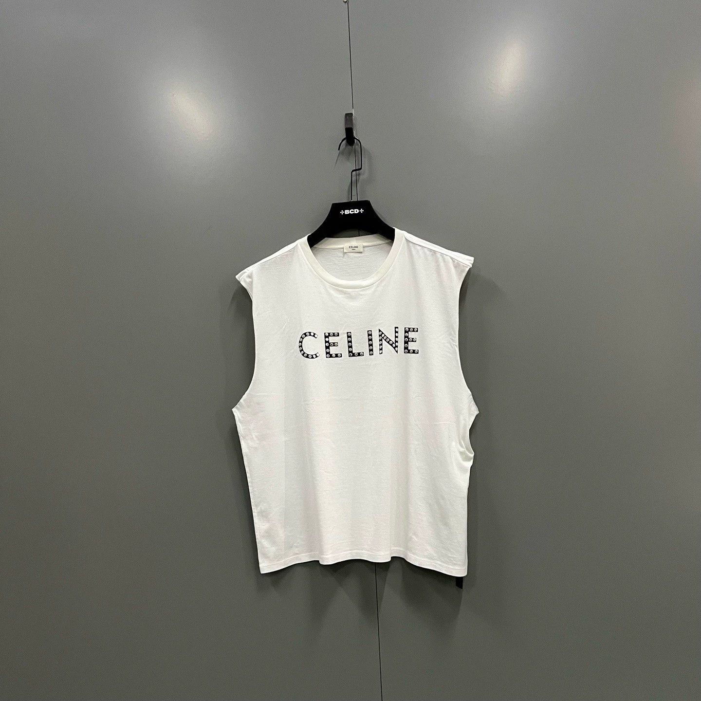 Celine celine white studded logo short sleeve tee Size L / US 10 / IT 46 - 1 Thumbnail
