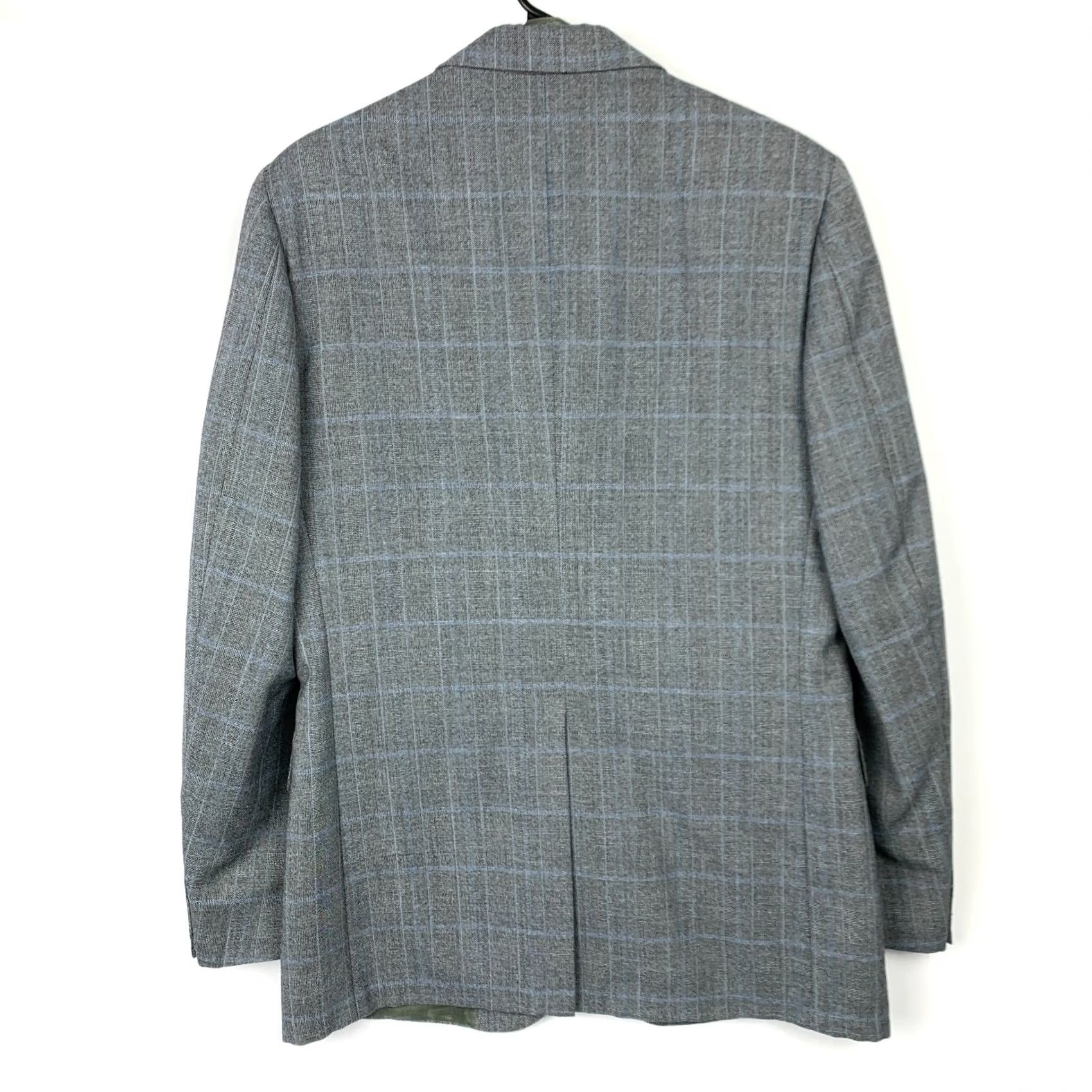 George VINTAGE Allyn St George Plaid Bespoke Blue Gray 3 Three Piece Suit 40 x 34.5 Mens Pants Jacket Vest Chest 20" Waist 19" Inseam 34.5" Gray 1980s Size 40R - 4 Thumbnail