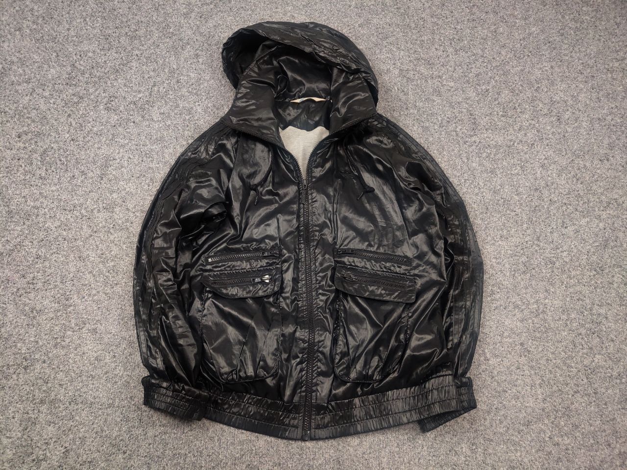 Adidas Vintage 00s all black Multi Pocket Bomber Jacket Y2K