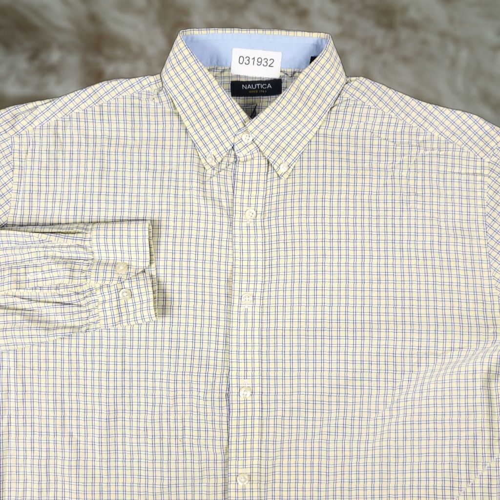 Nautica Nautica Dress Shirt Mens Size 16.5 Yellow Blue Plaid Long Sleeve Button-Up Regular Fit Size 42R - 1 Thumbnail