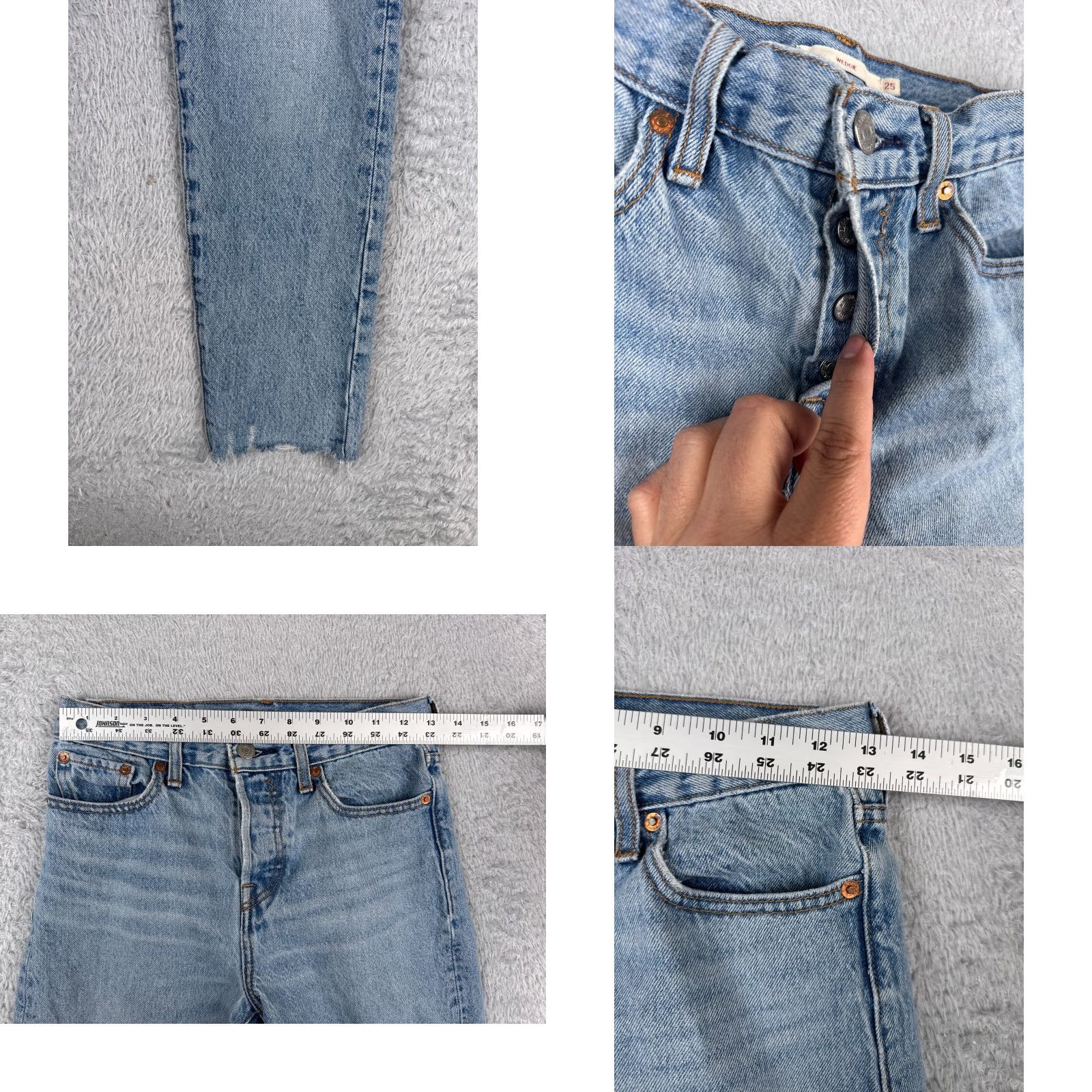 Levi's Levis Premium Jeans Womens 25 Blue Wedgie Raw Hem Button Fly Cotton 25x27 Big E Size 42" / US 20 - 8 Thumbnail