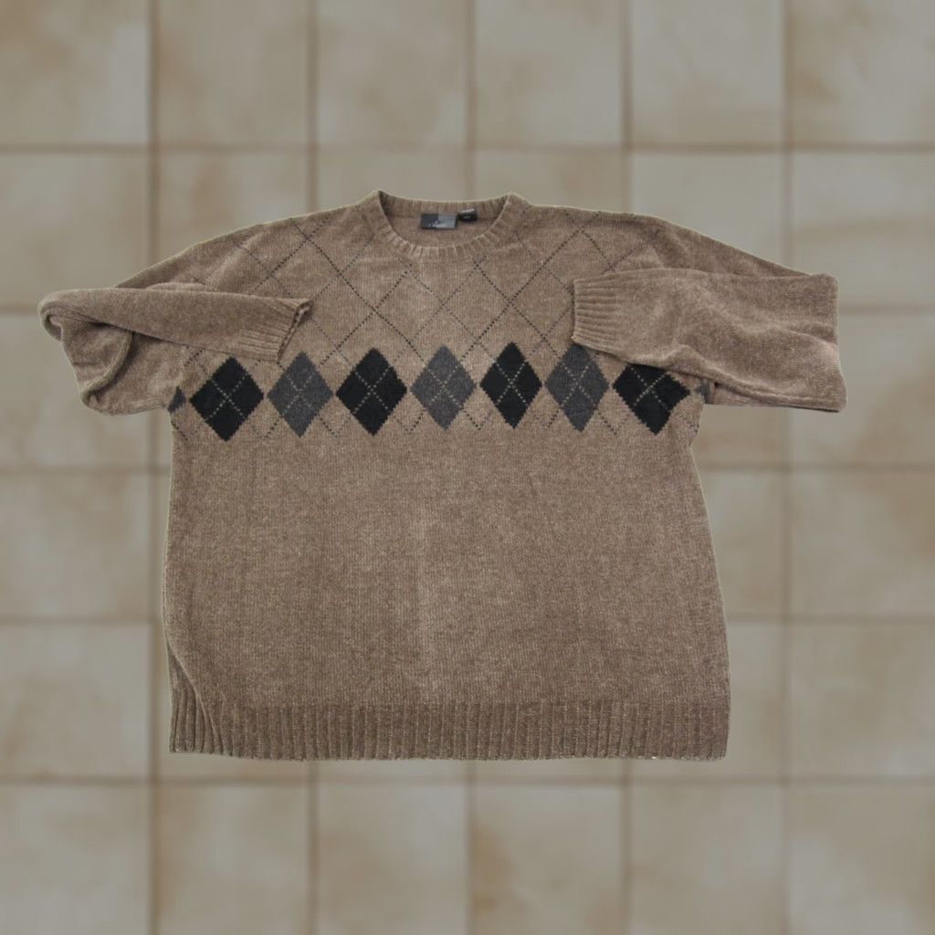 Vintage J. Ferrar Sweater Mens 2XL Brown Argyle Diamond Knit Crewneck Velvet Vintage? No Size US XXL / EU 58 / 5 - 1 Thumbnail