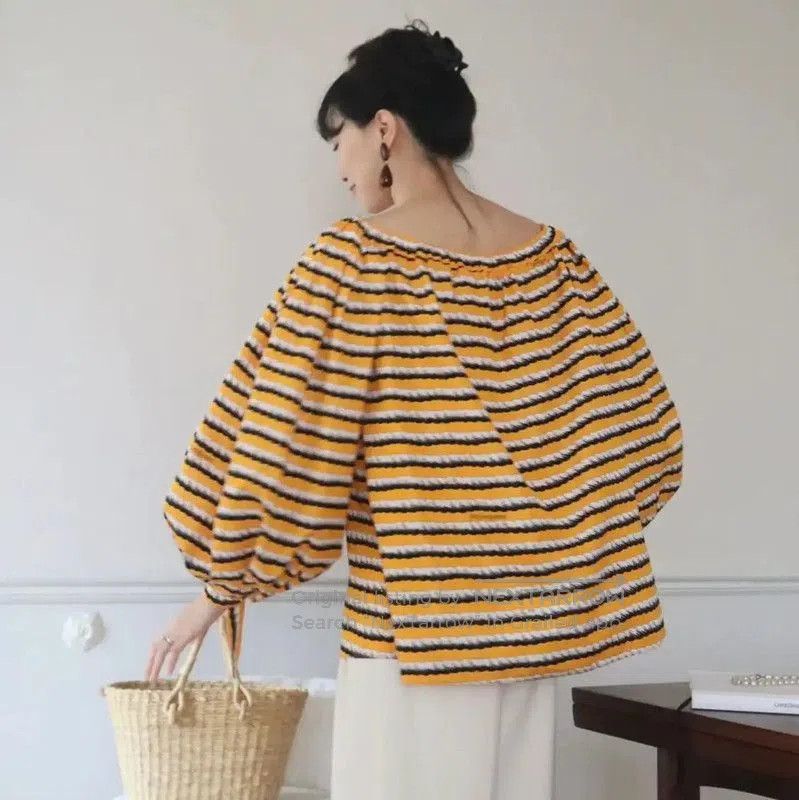 Yves Saint Laurent YSL Striped Cotton Short Sleeve Shirt for Women . Size M / US 6-8 / IT 42-44 - 2 Thumbnail