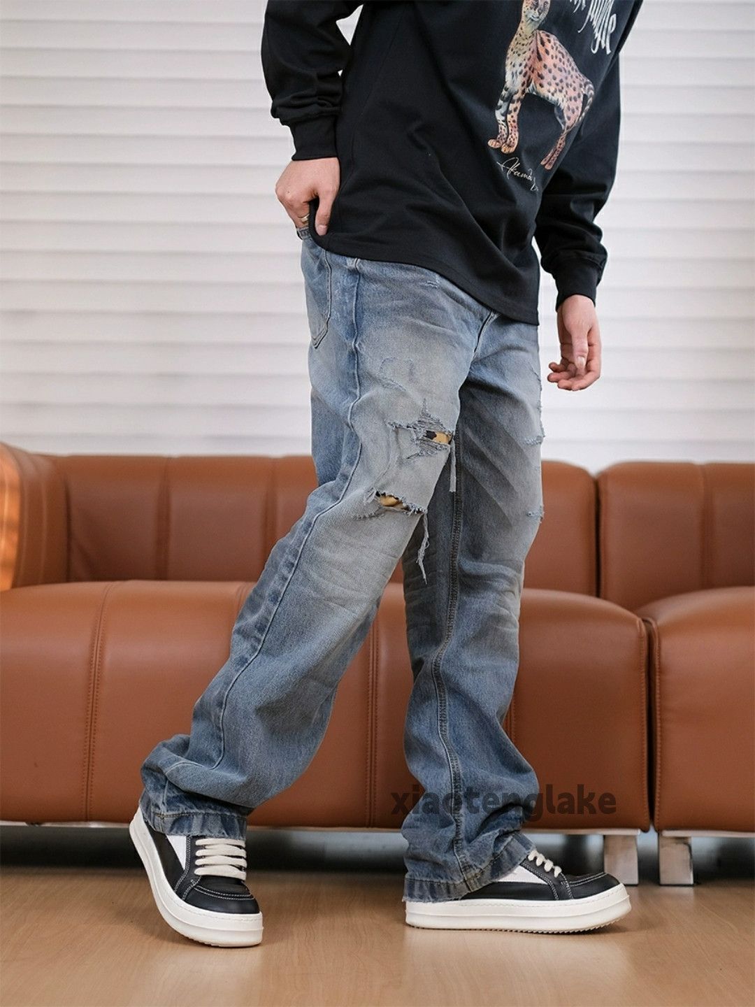 Jean × Vintage washed faded damaged stain ripped loose hiphop jeans Size US 36 / EU 52 - 5 Thumbnail